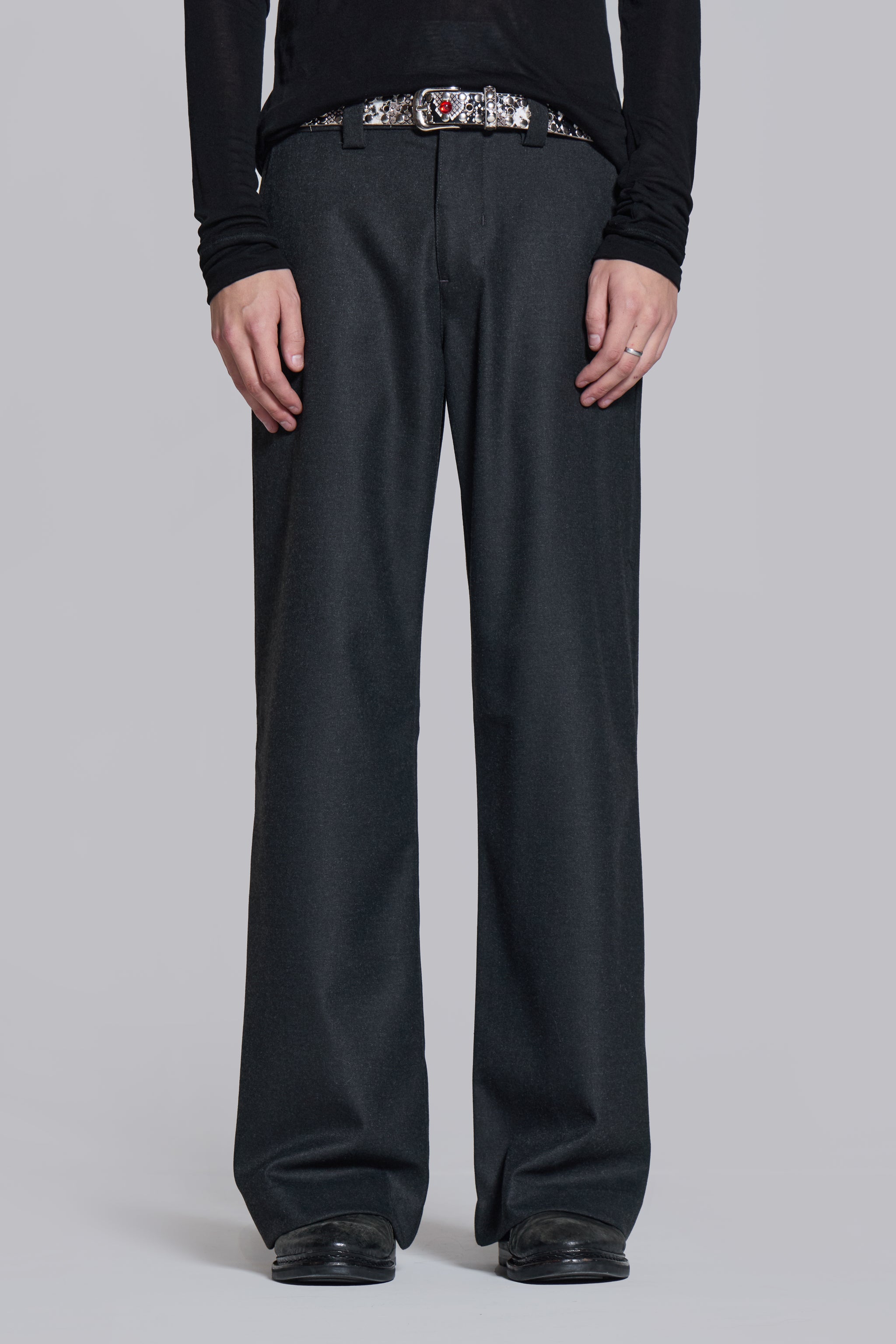 Charcoal Stacked Straight Suit Pants