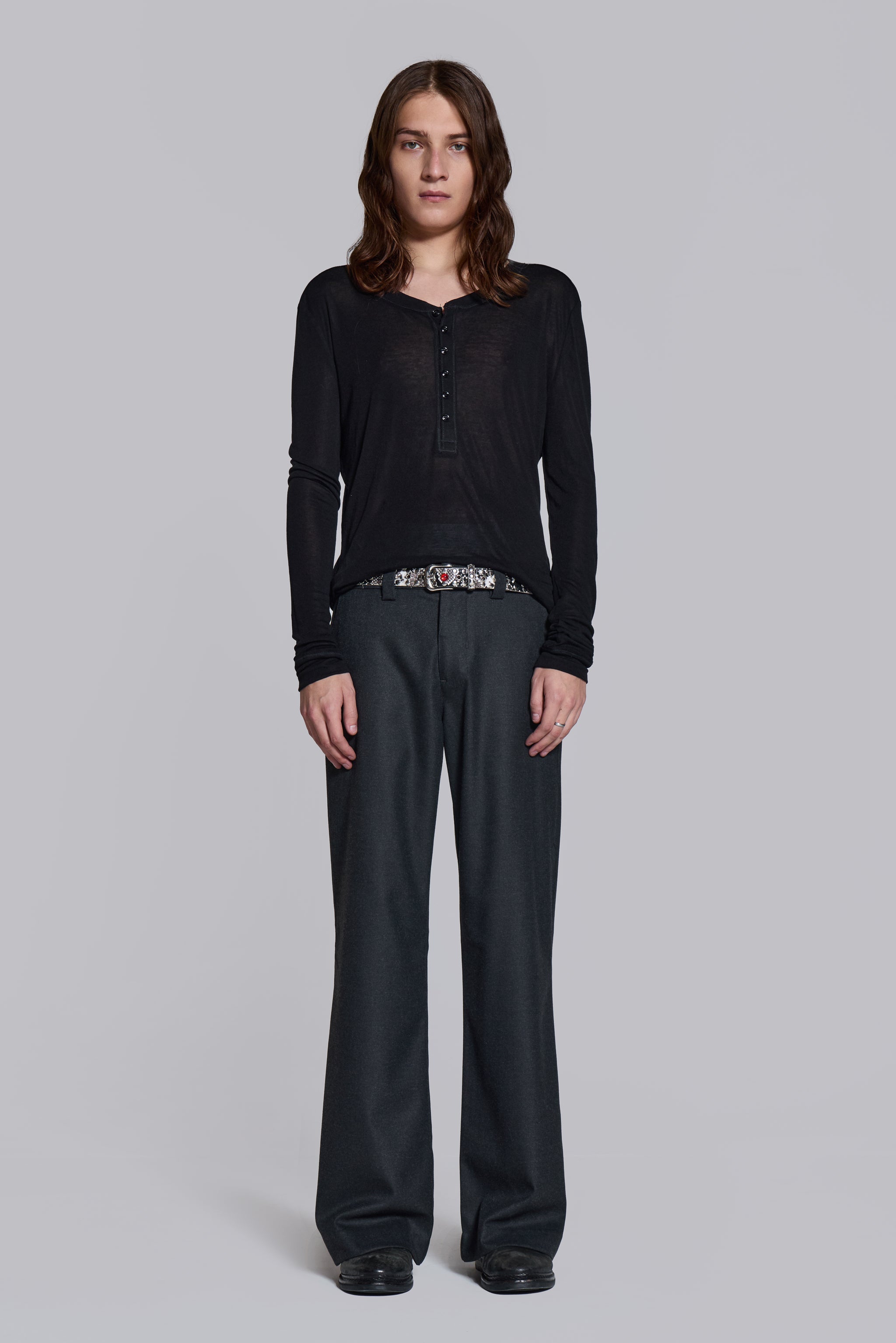 Charcoal Stacked Straight Suit Pants
