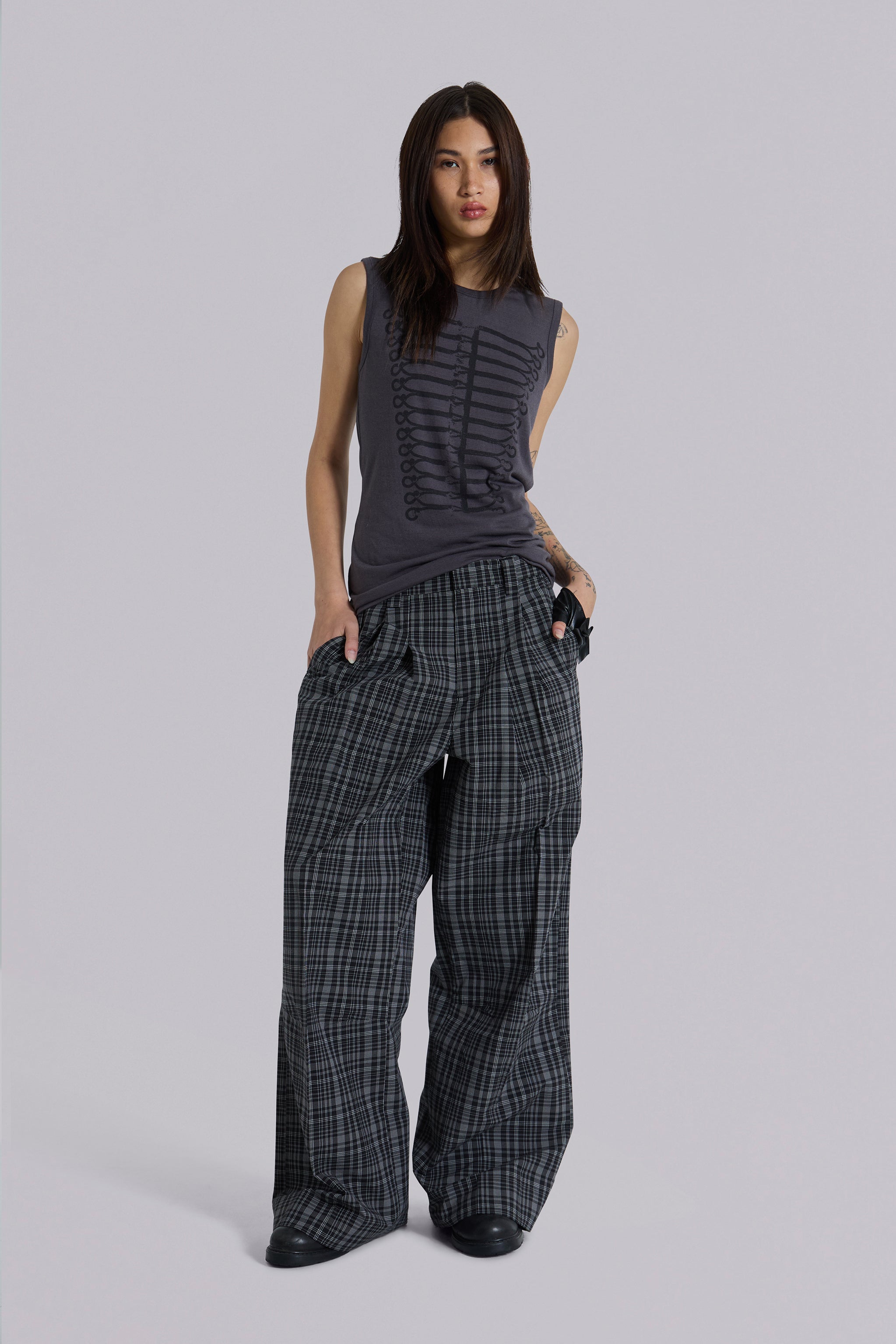 Black Check Goliath Suit Trousers