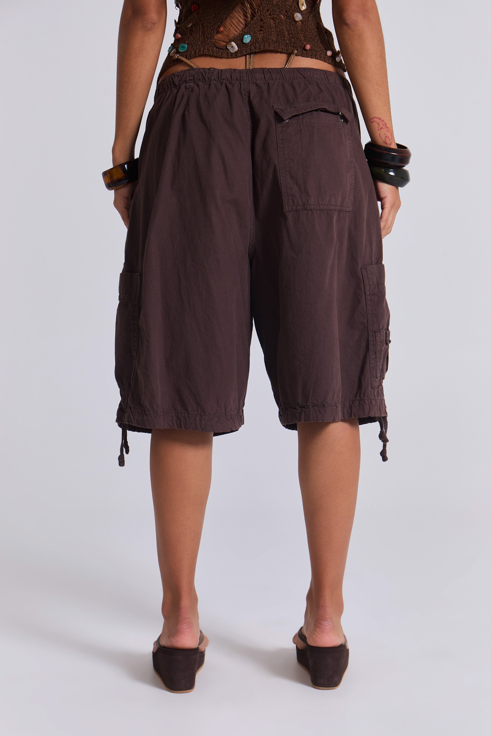 Brown Parachute Cargo Shorts