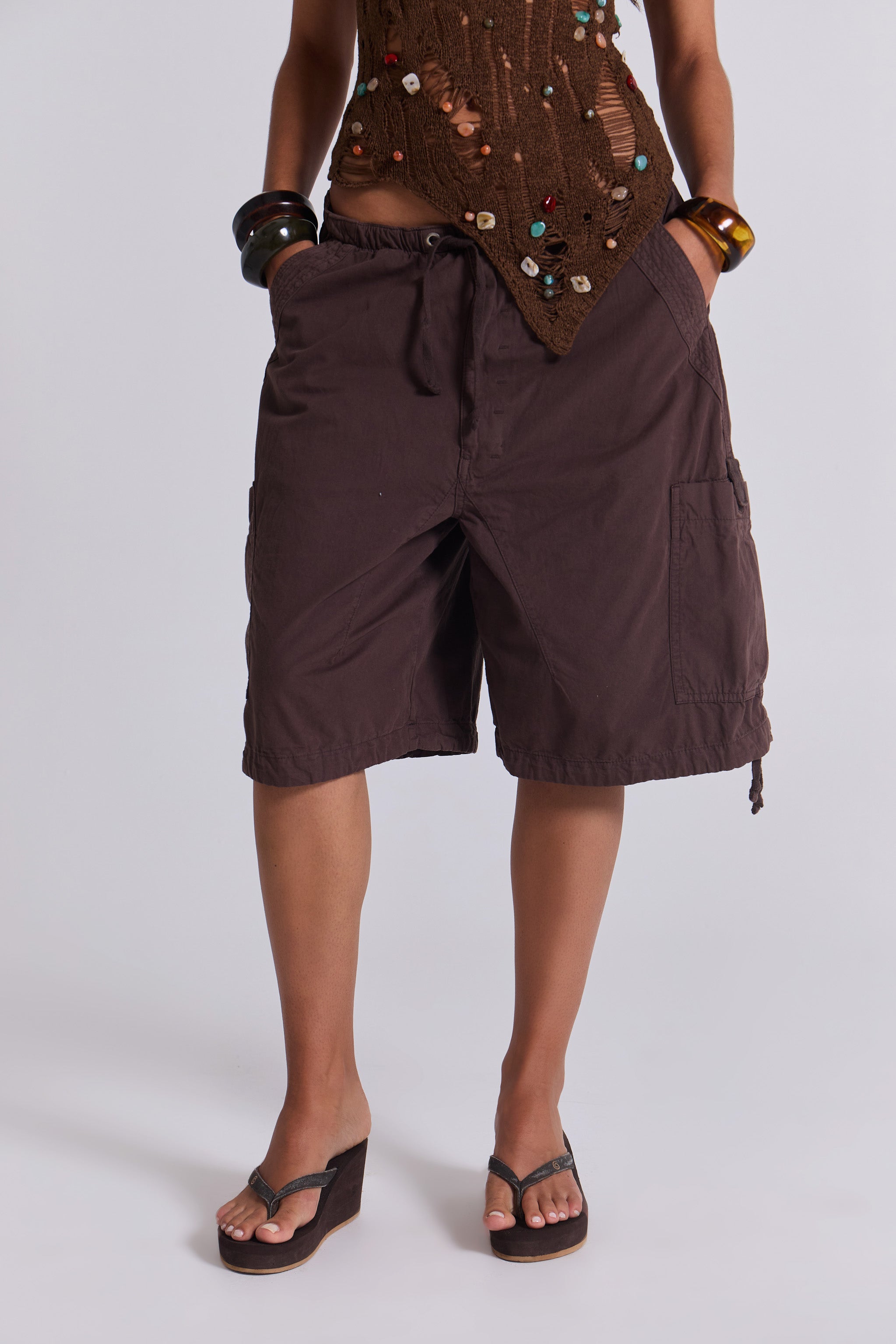 Brown Parachute Cargo Shorts