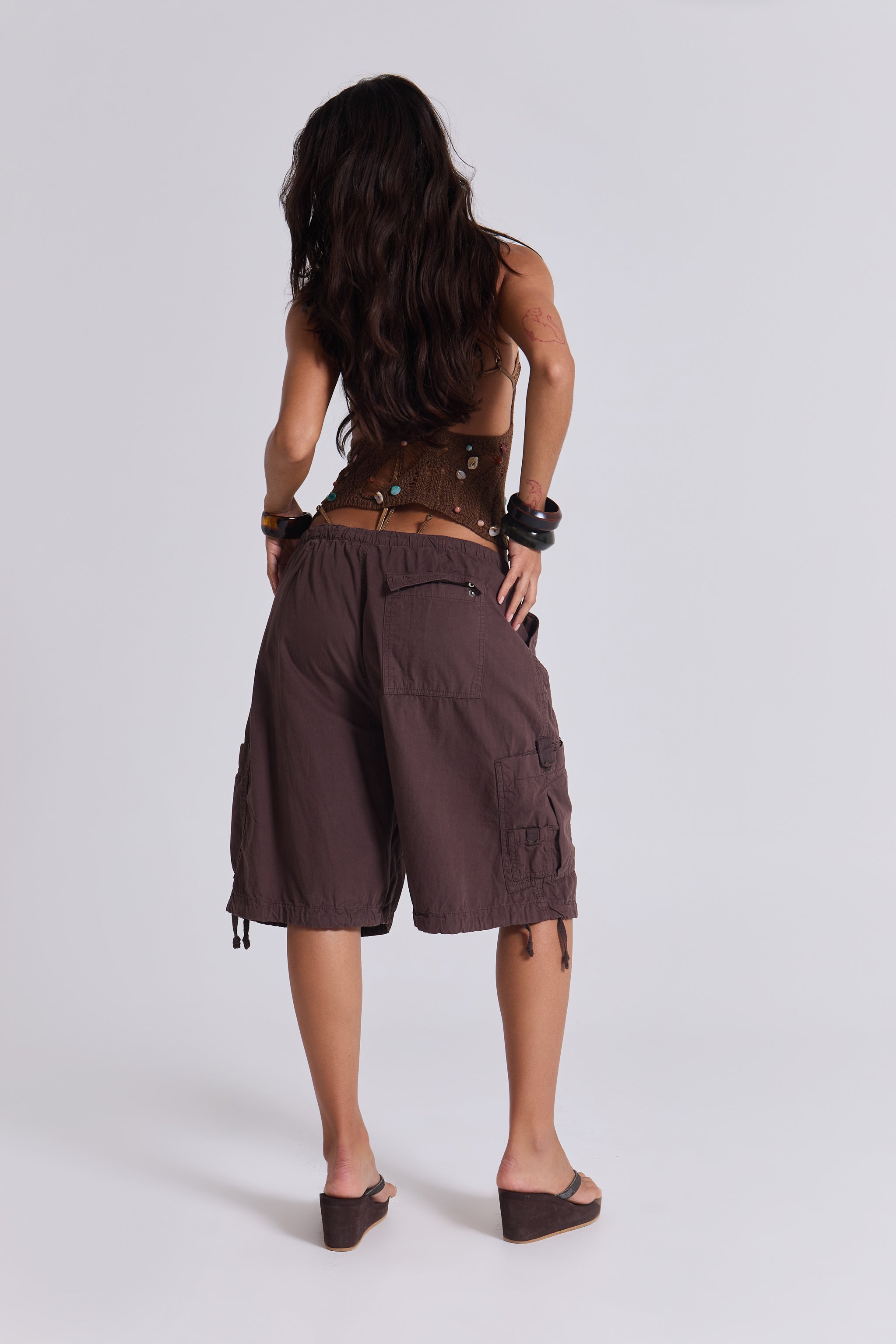 Brown Parachute Cargo Shorts