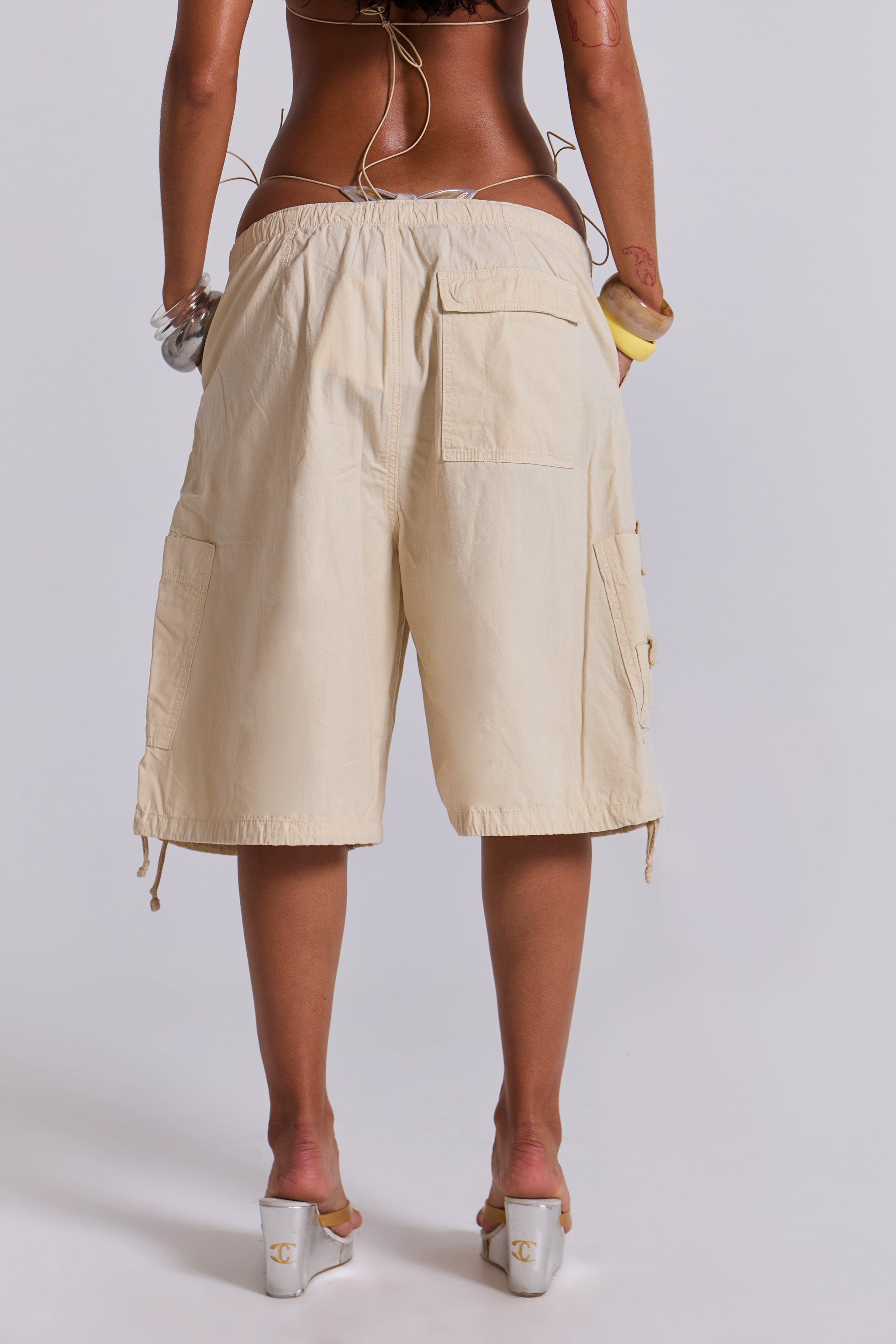 Ecru Parachute Cargo Shorts