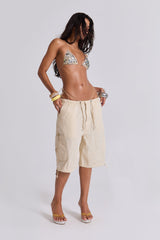 Ecru Parachute Cargo Shorts