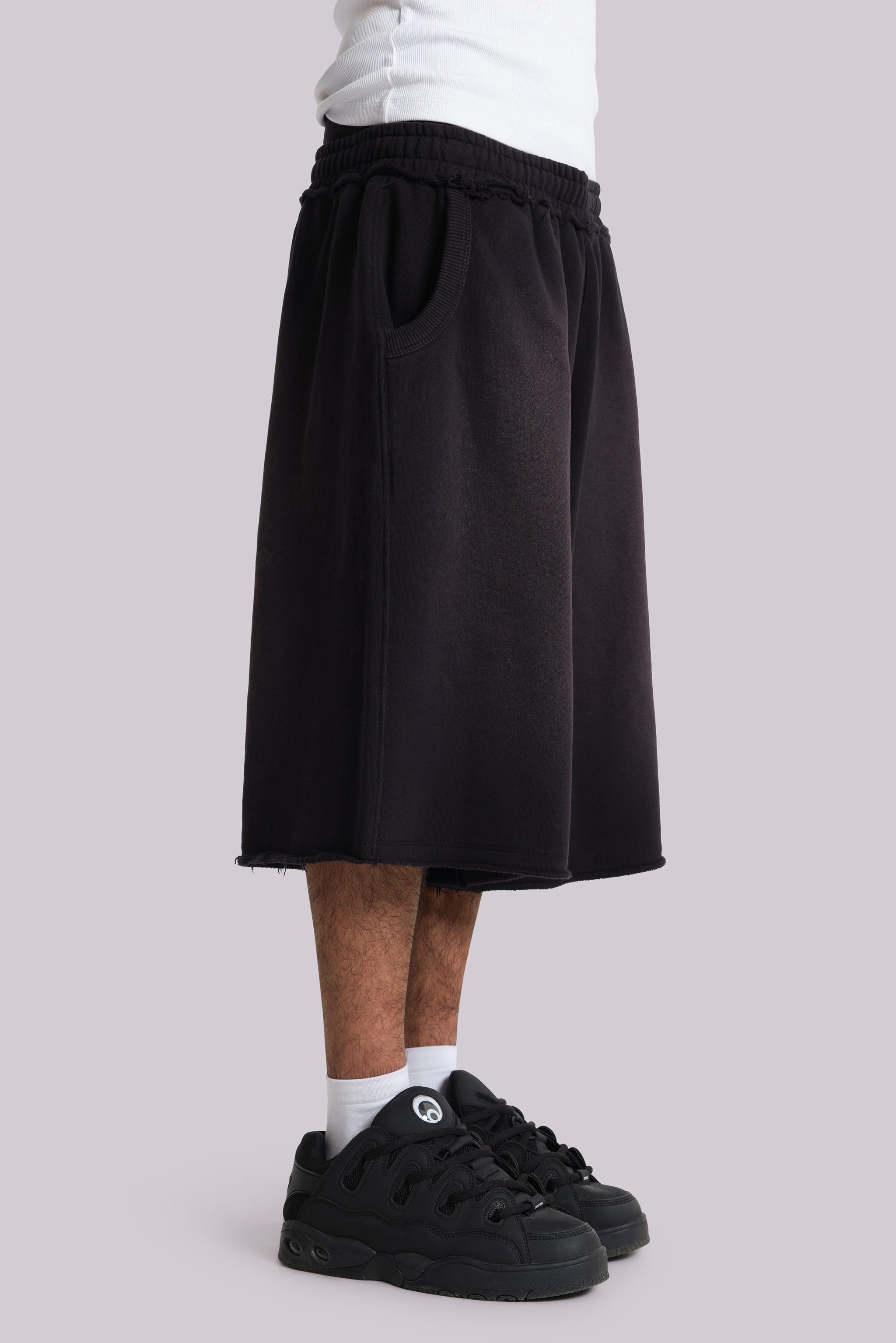 Washed Black Monster Jogger Baggy Shorts