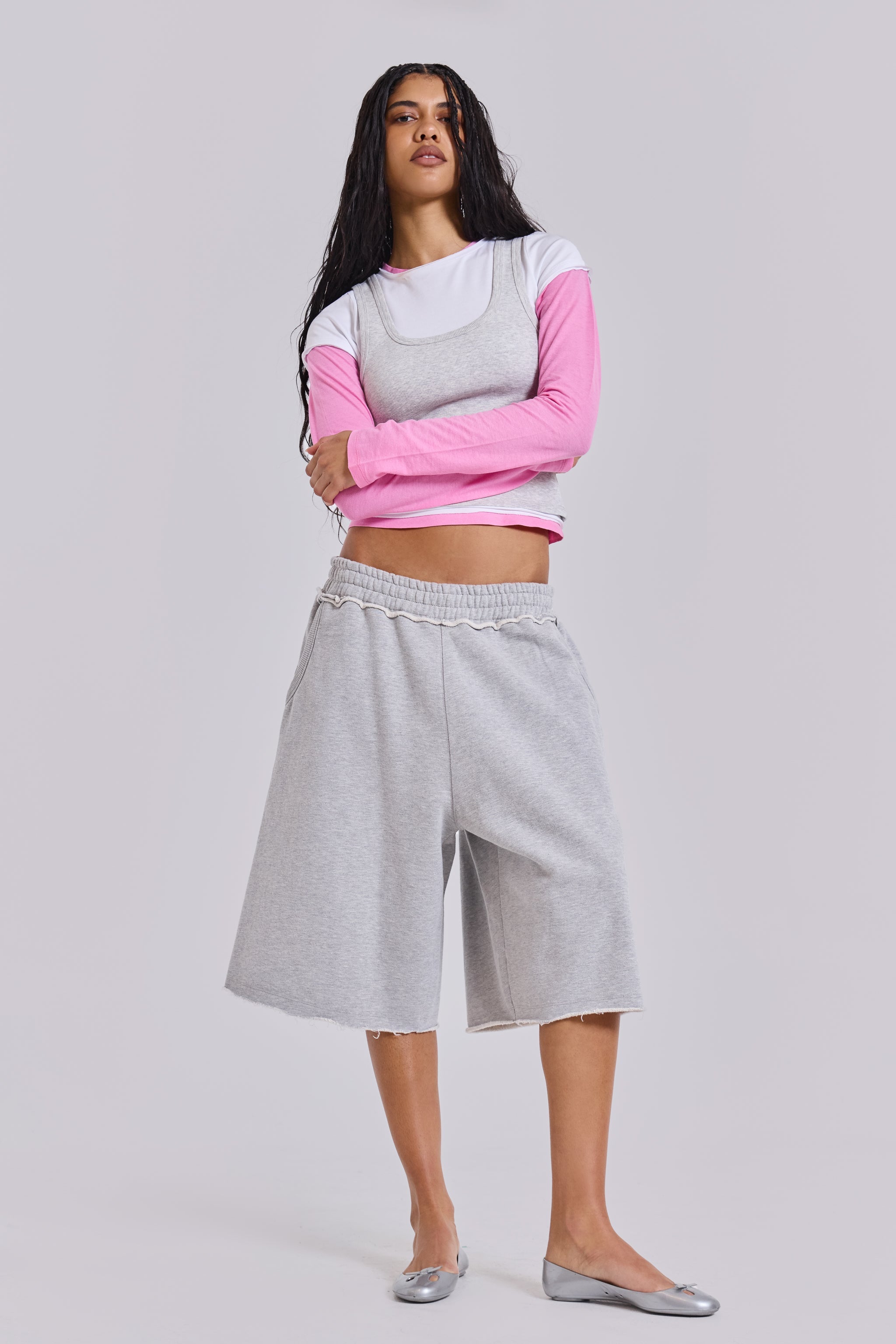 Lexie Triple Layer Long Sleeve Top in Grey Marl