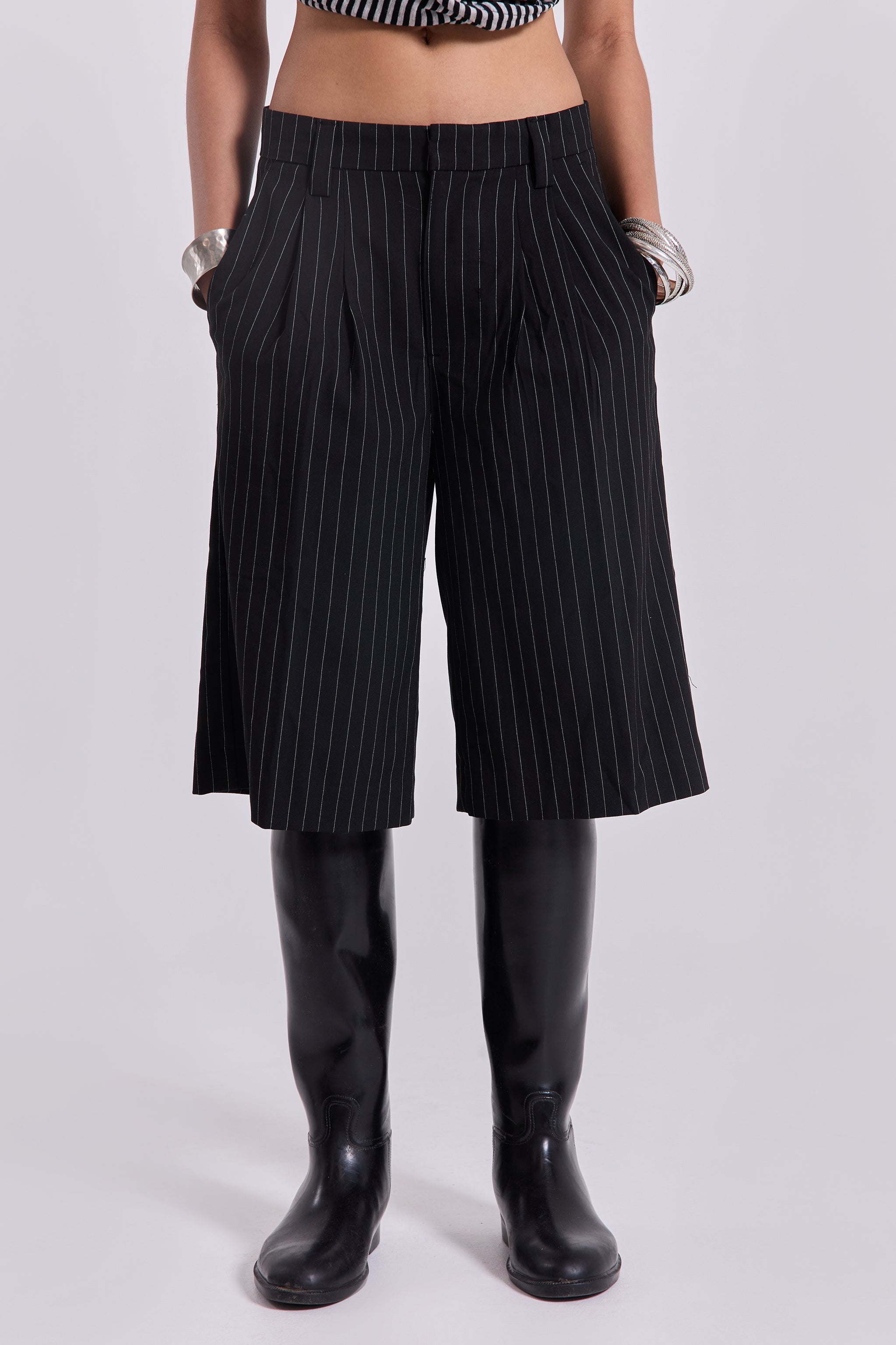 Black Pinstripe Goliath Shorts