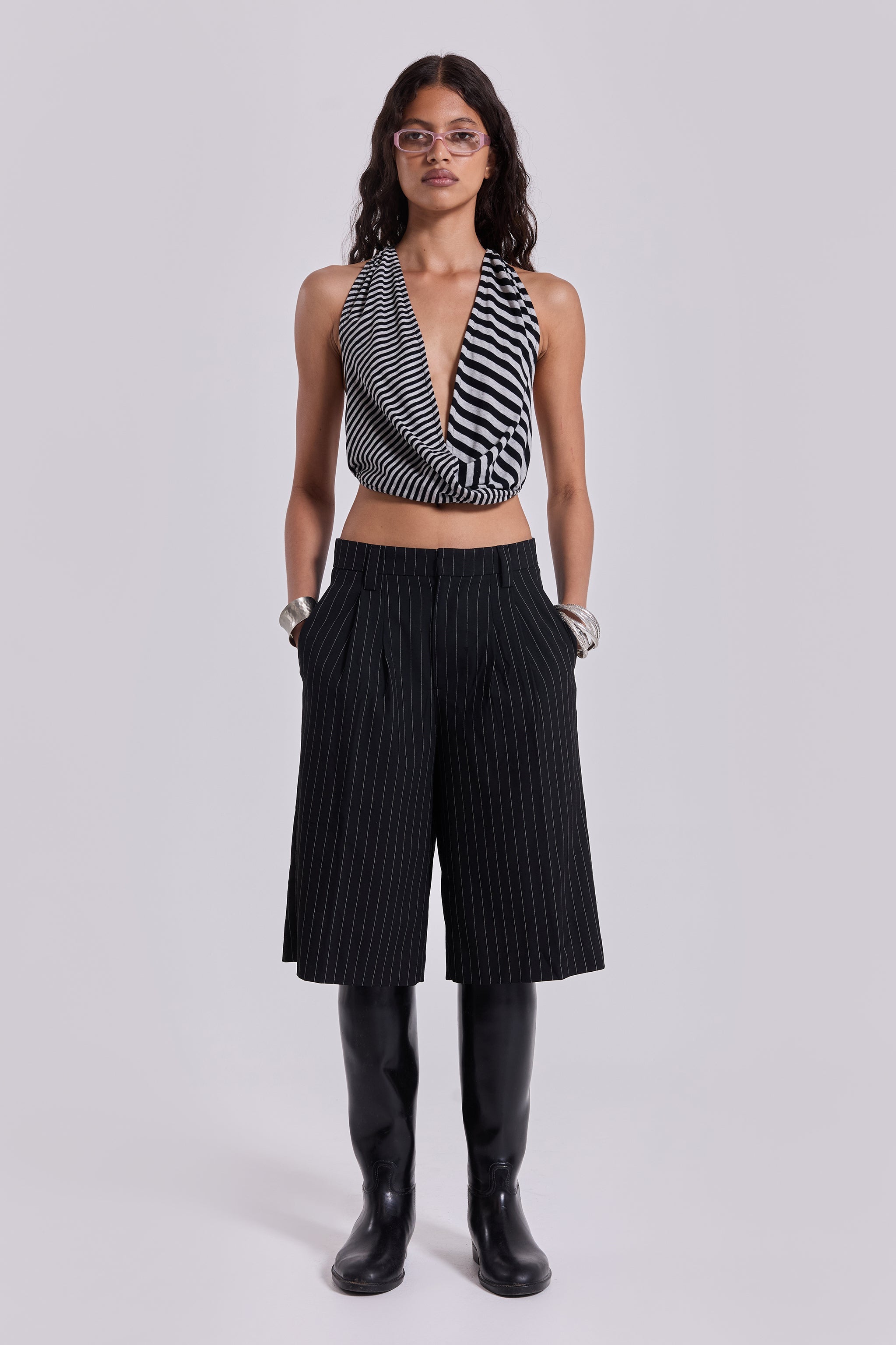 Black Pinstripe Goliath Shorts