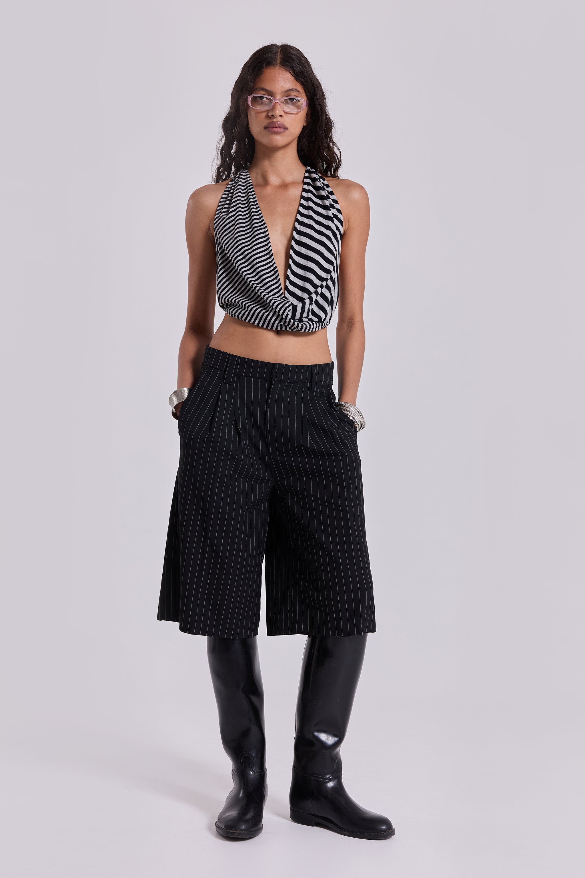 Black Pinstripe Goliath Shorts