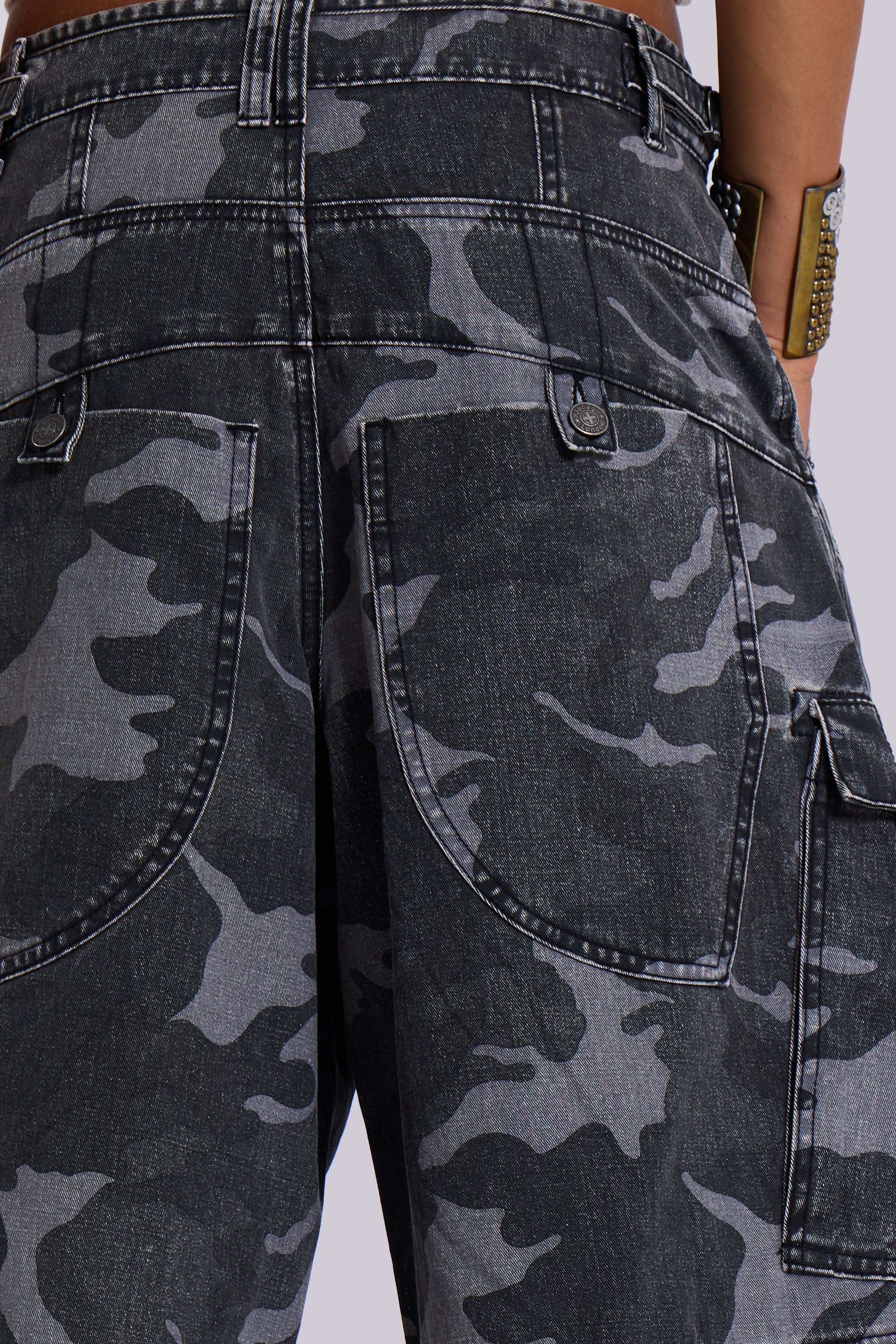 Washed Black Cadet Camo Baggy Shorts