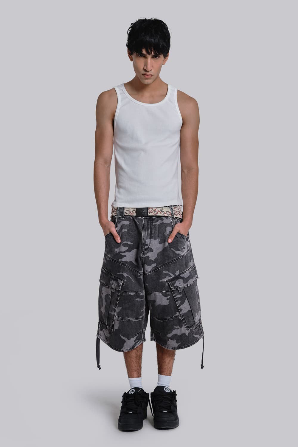 Black Cadet Camo Baggy Shorts