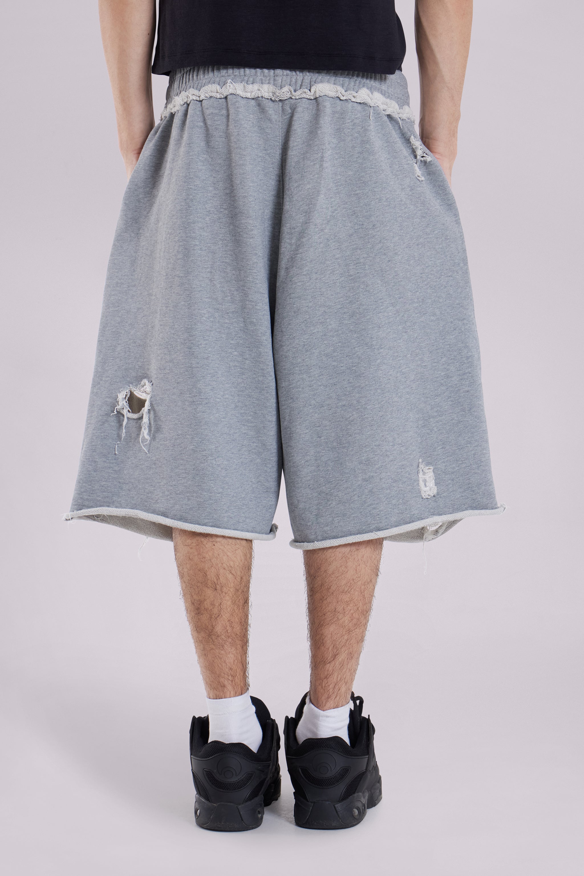 Grey Distressed Monster Shorts