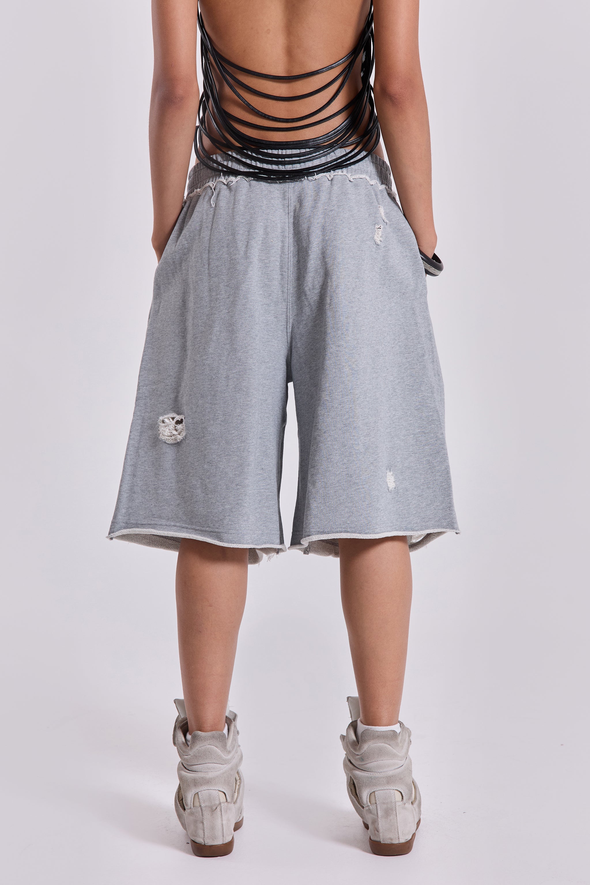 Grey Distressed Monster Shorts
