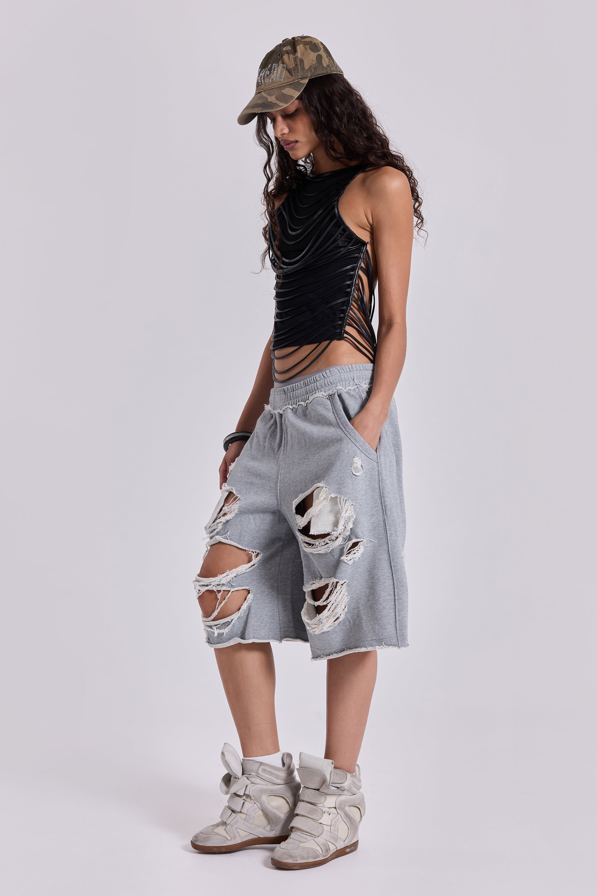 Grey Distressed Monster Shorts
