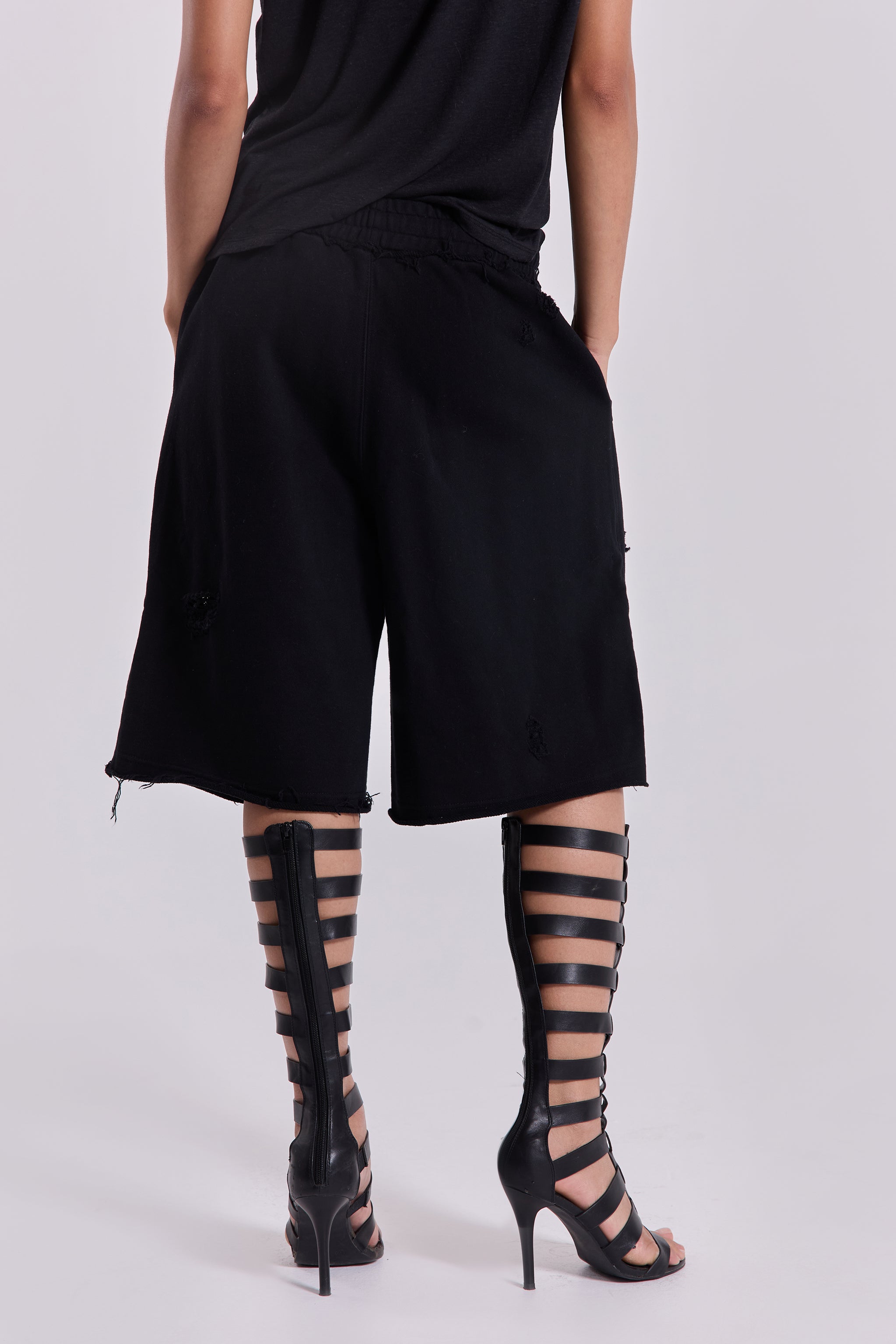 Black Distressed Monster Shorts
