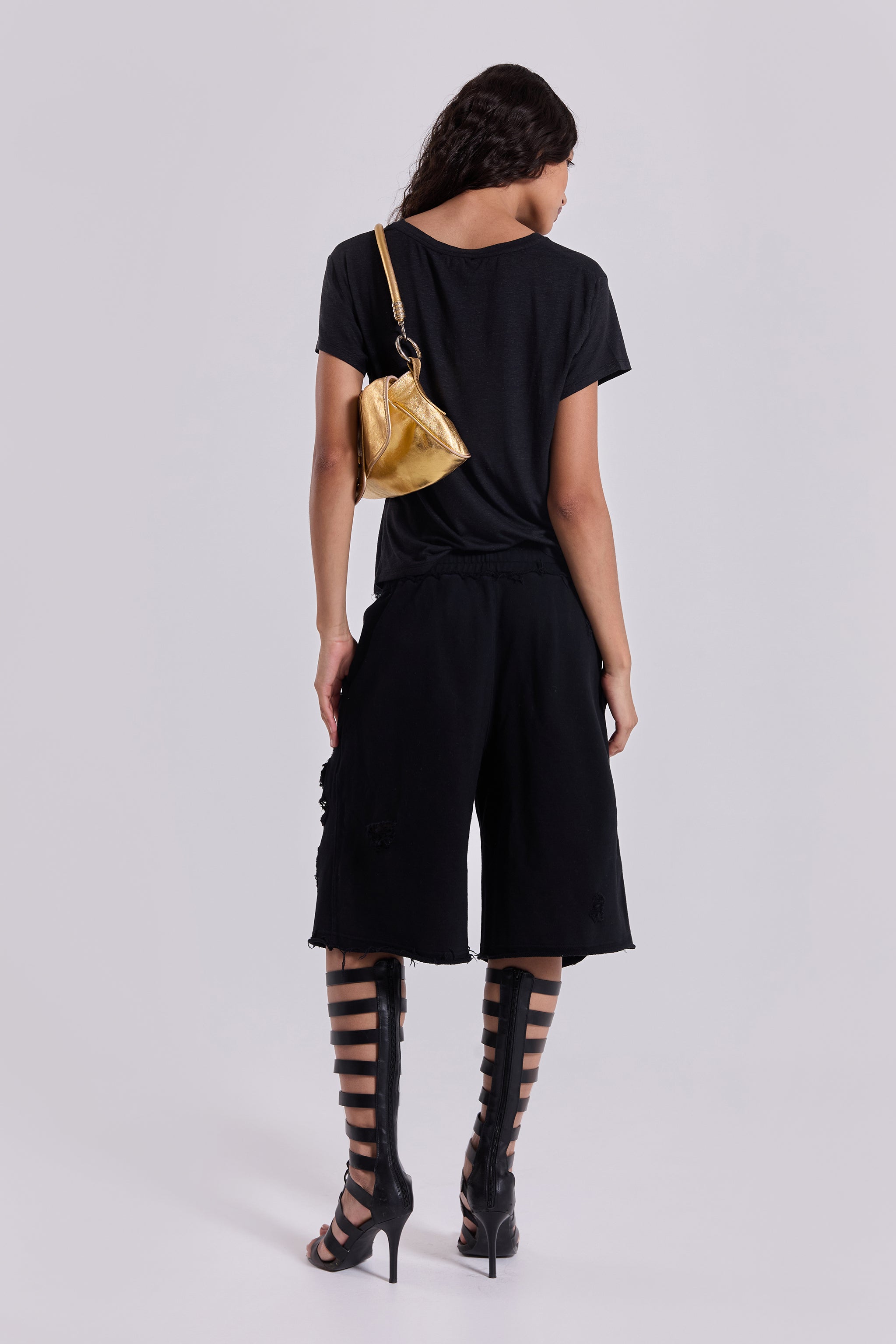 Black Distressed Monster Shorts