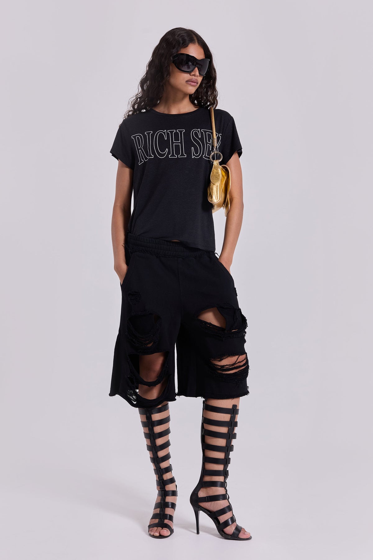 Black Distressed Monster Shorts