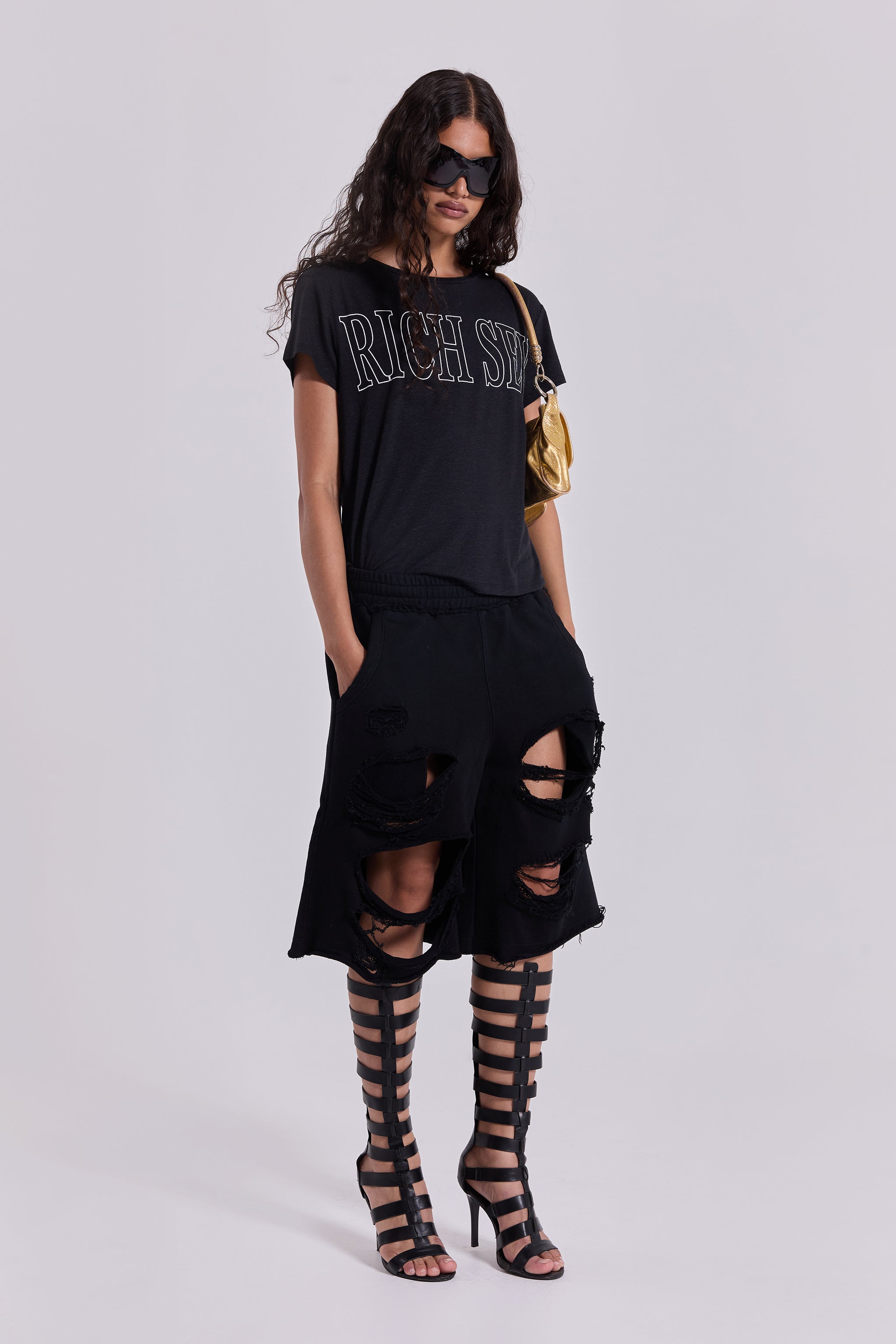 Black Distressed Monster Shorts