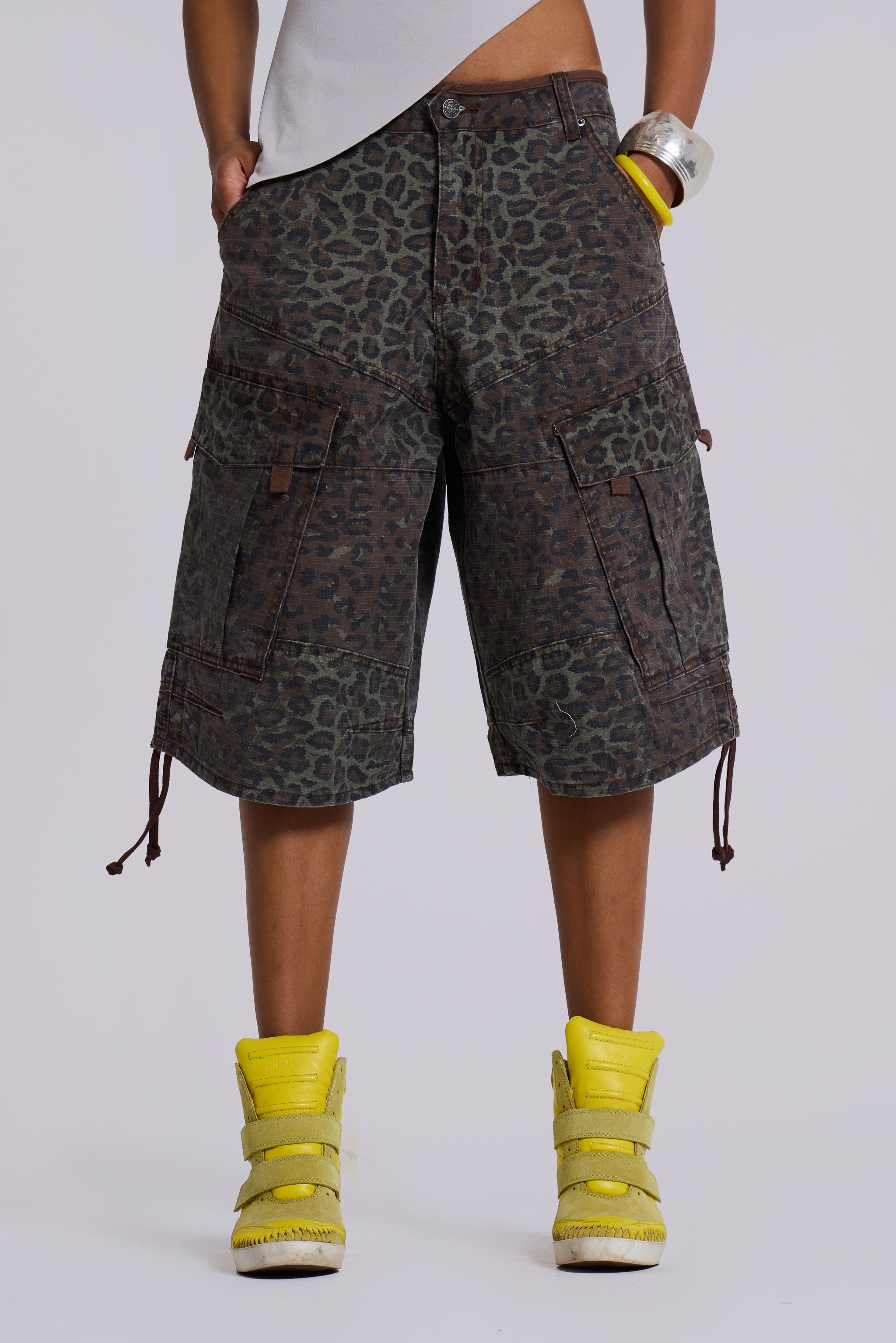 Charcoal Leopard Cadet Baggy Shorts