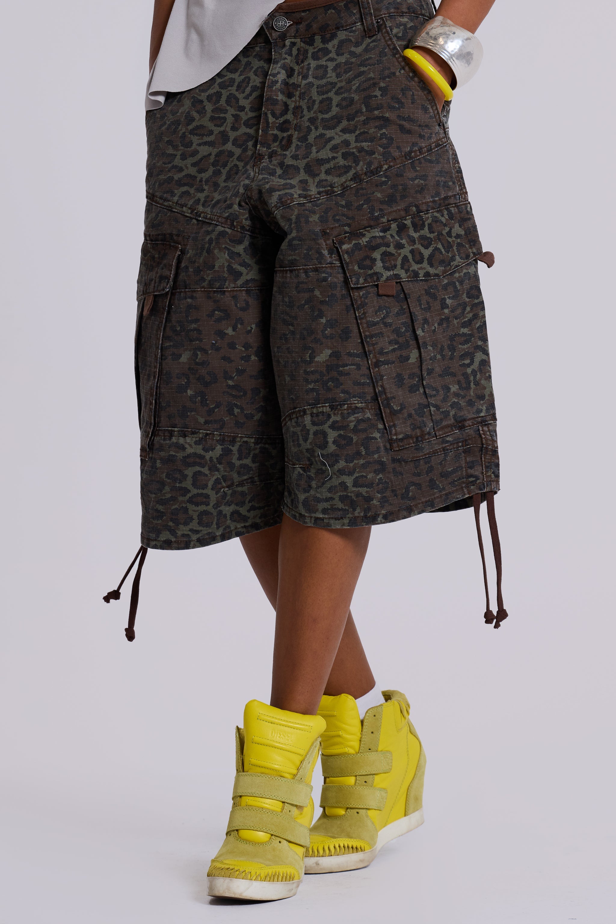 Charcoal Leopard Cadet Baggy Shorts