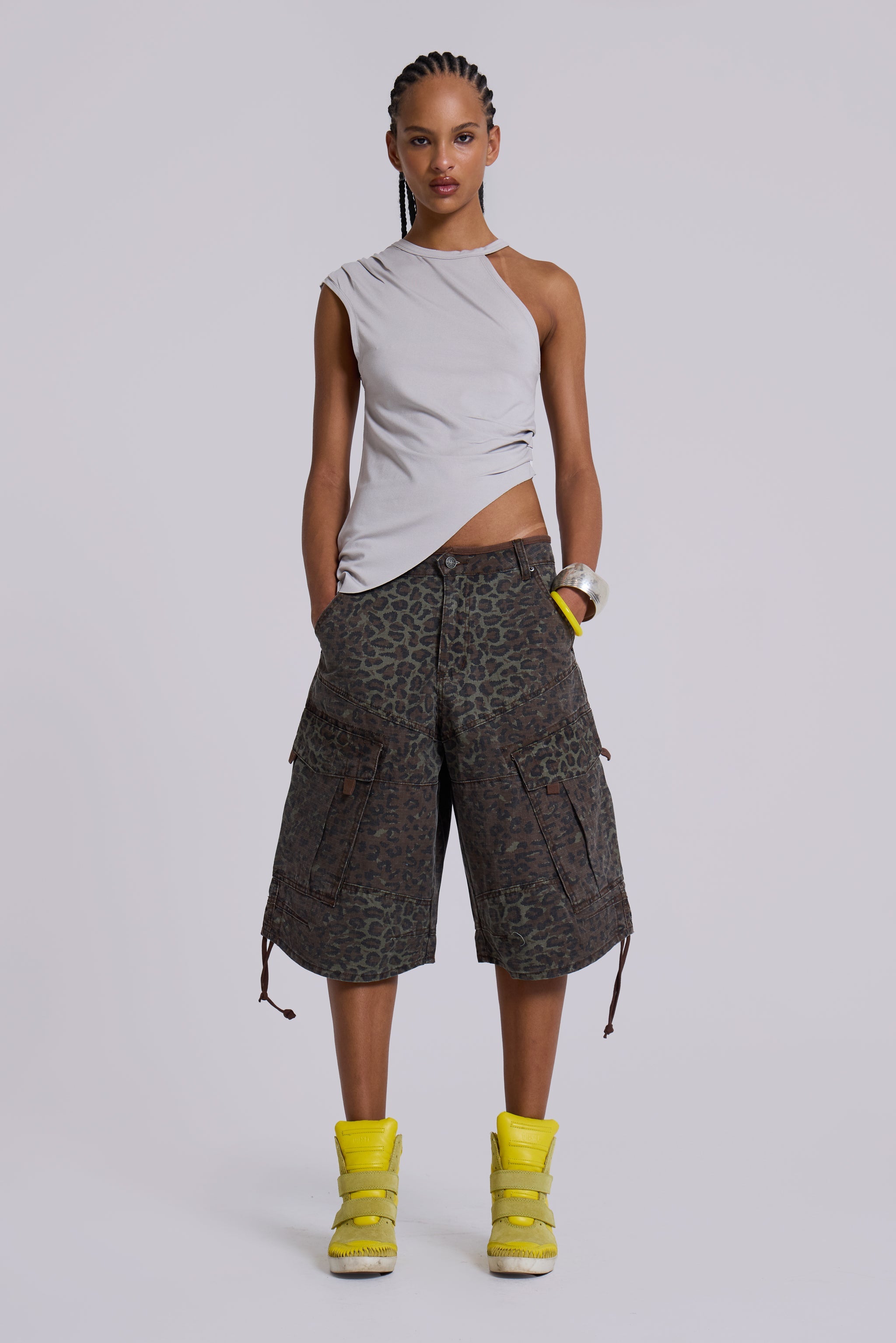 Charcoal Leopard Cadet Baggy Shorts