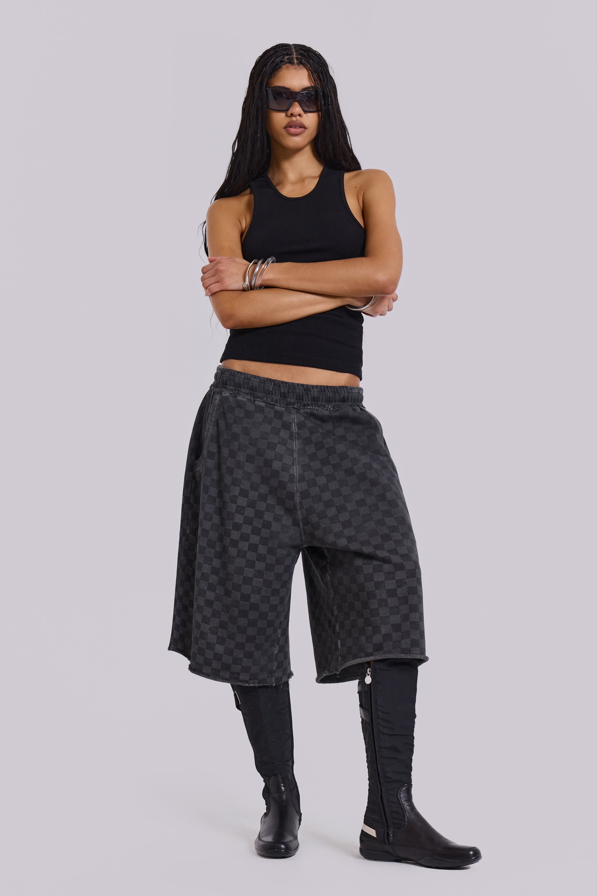 Checkerboard Monster Jogger Baggy Shorts