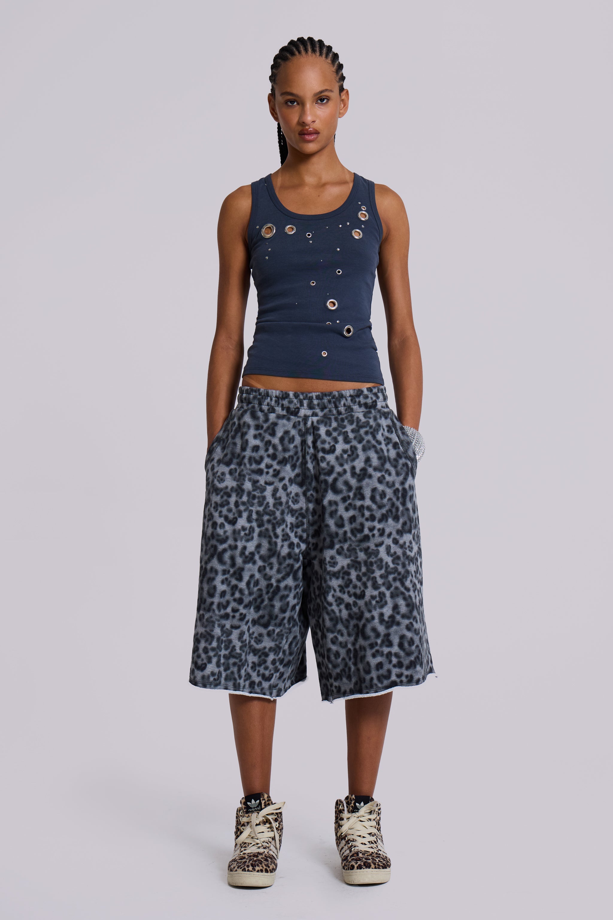 Airbrush Grey Leopard Monster Shorts