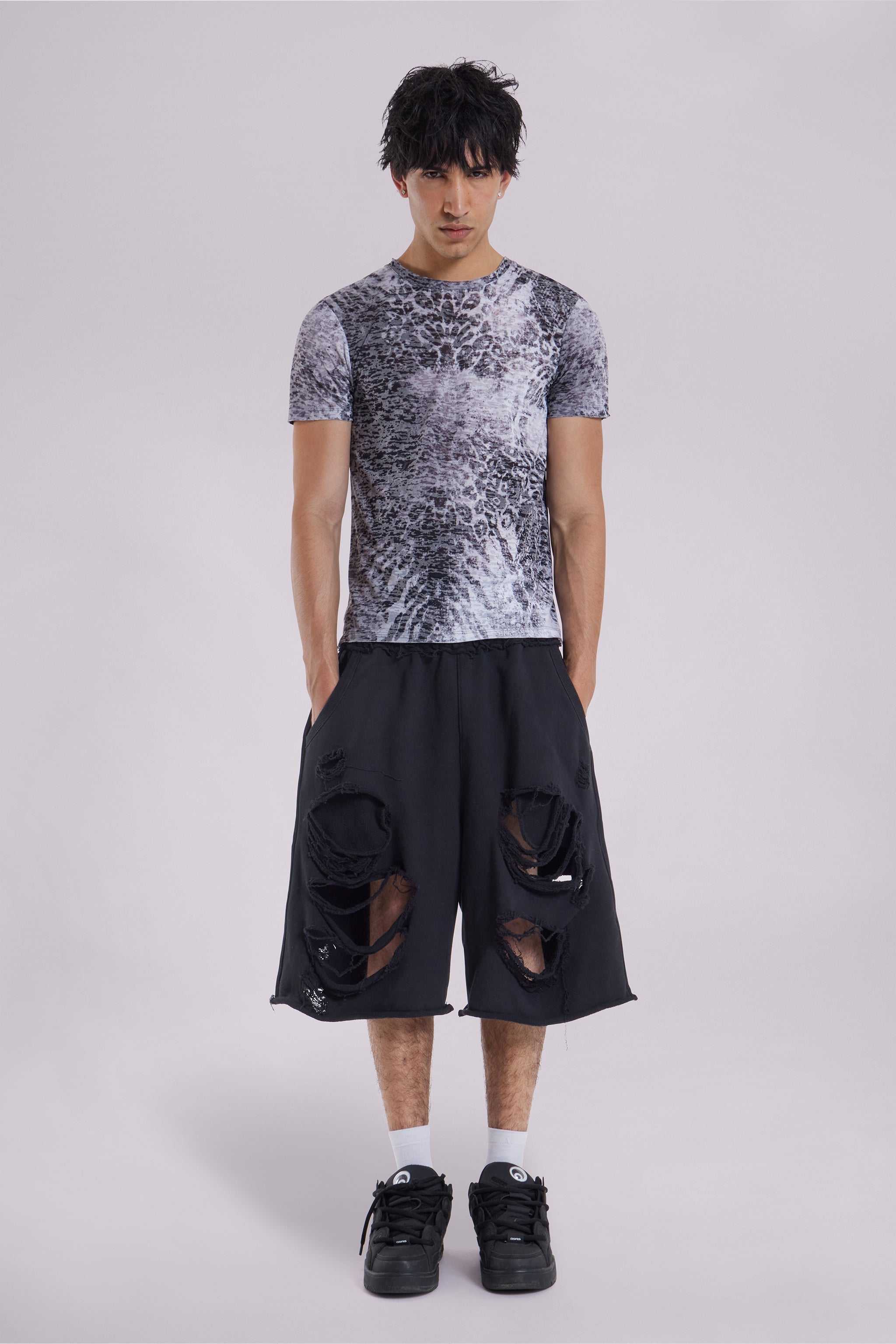 Black Distressed Monster Shorts