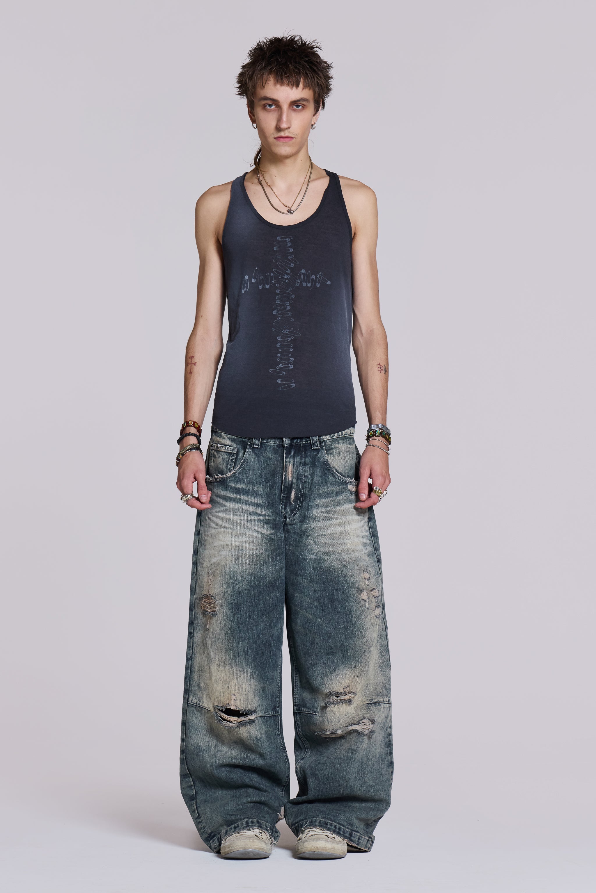 Safety Pin Washed Black Tank