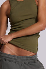 Khaki Rib Longline Vest