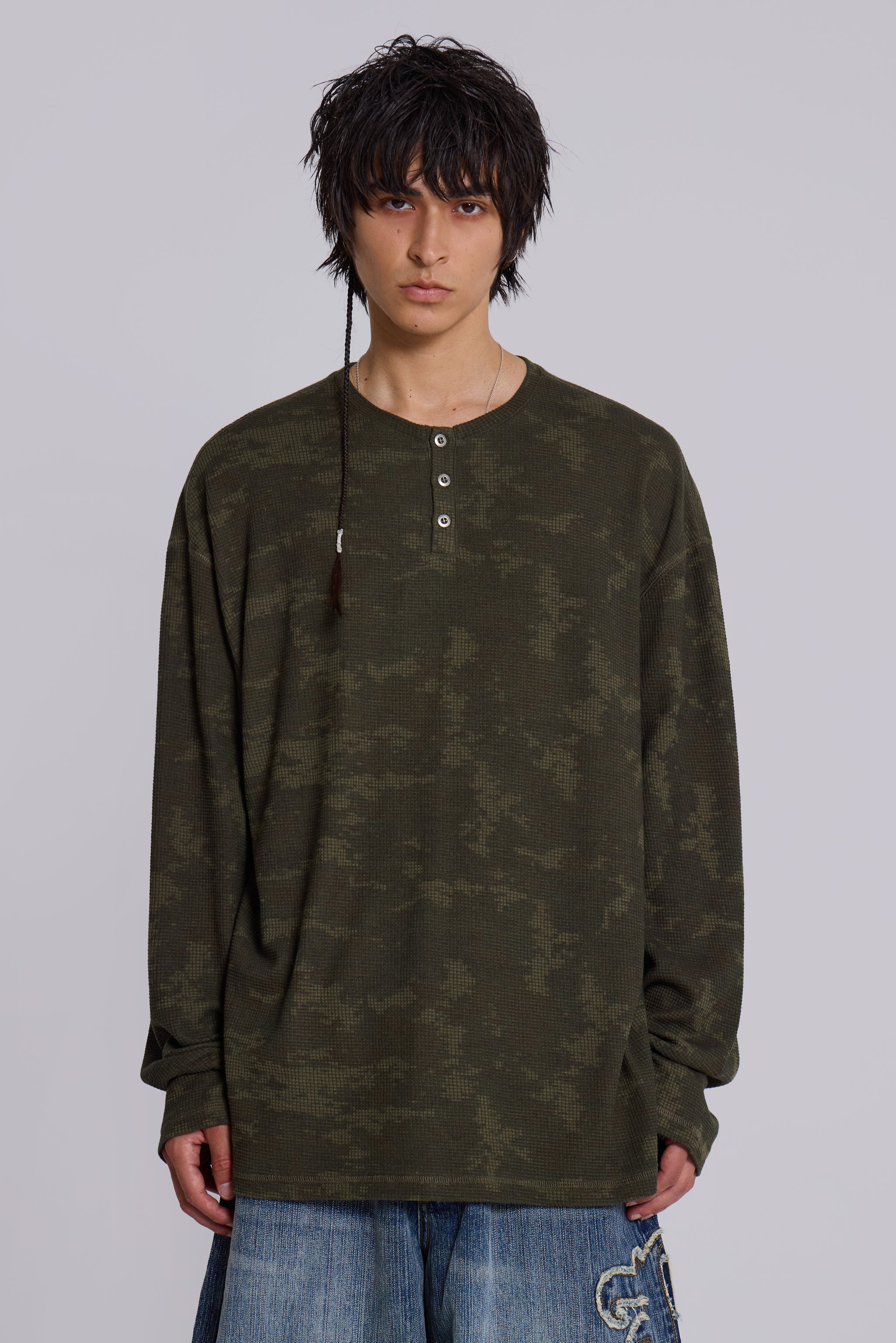 Digi Camo Waffle Henley Top