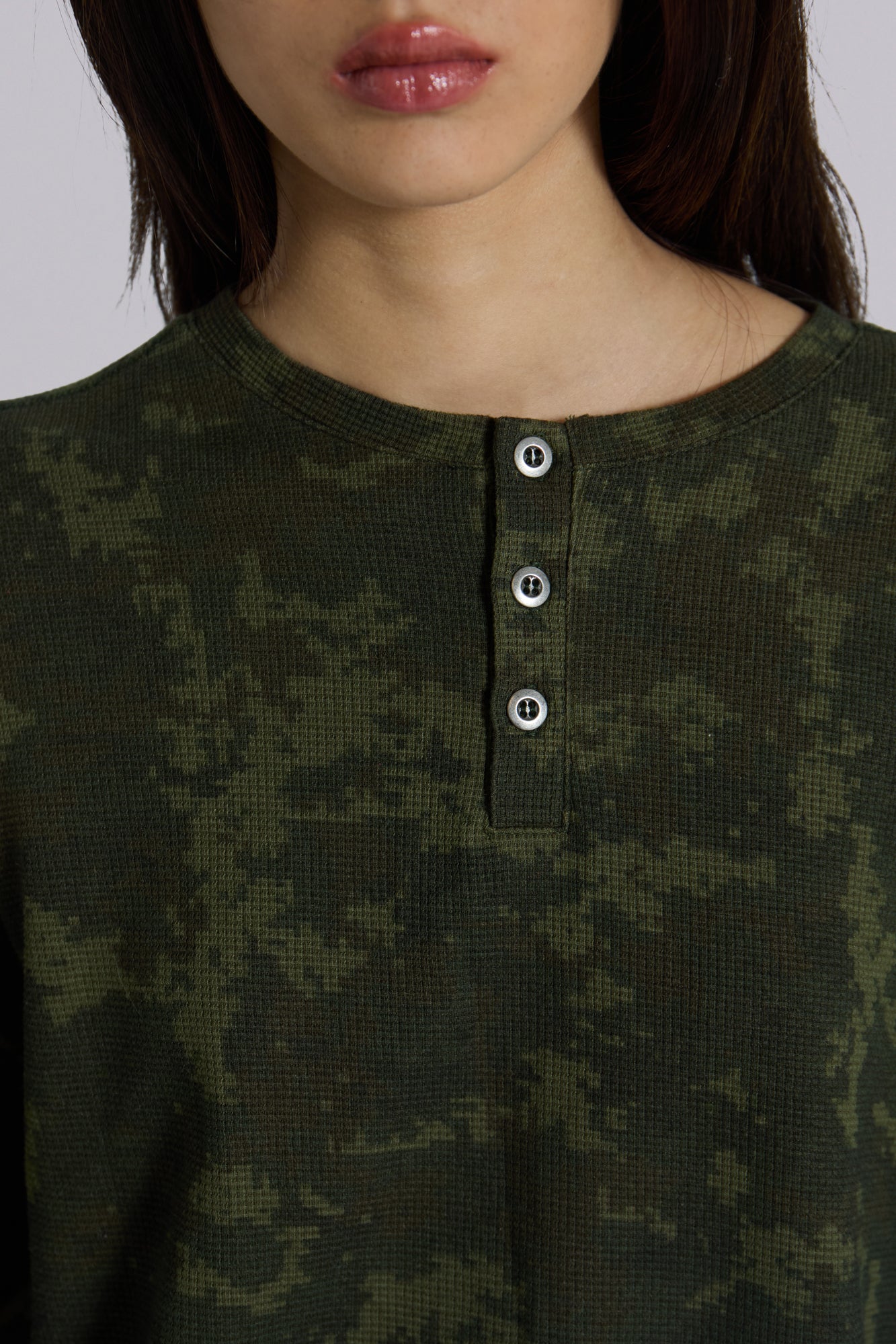 Digi Camo Waffle Henley Top