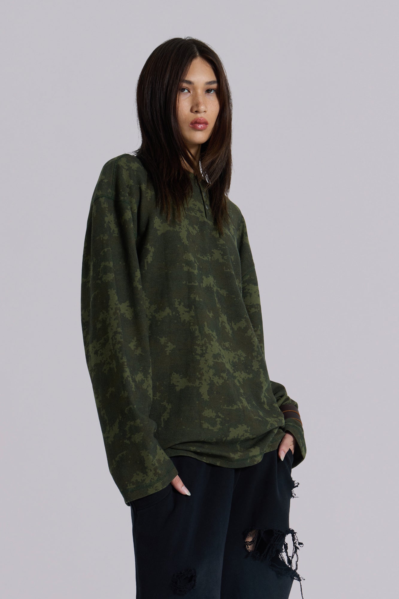 Digi Camo Waffle Henley Top