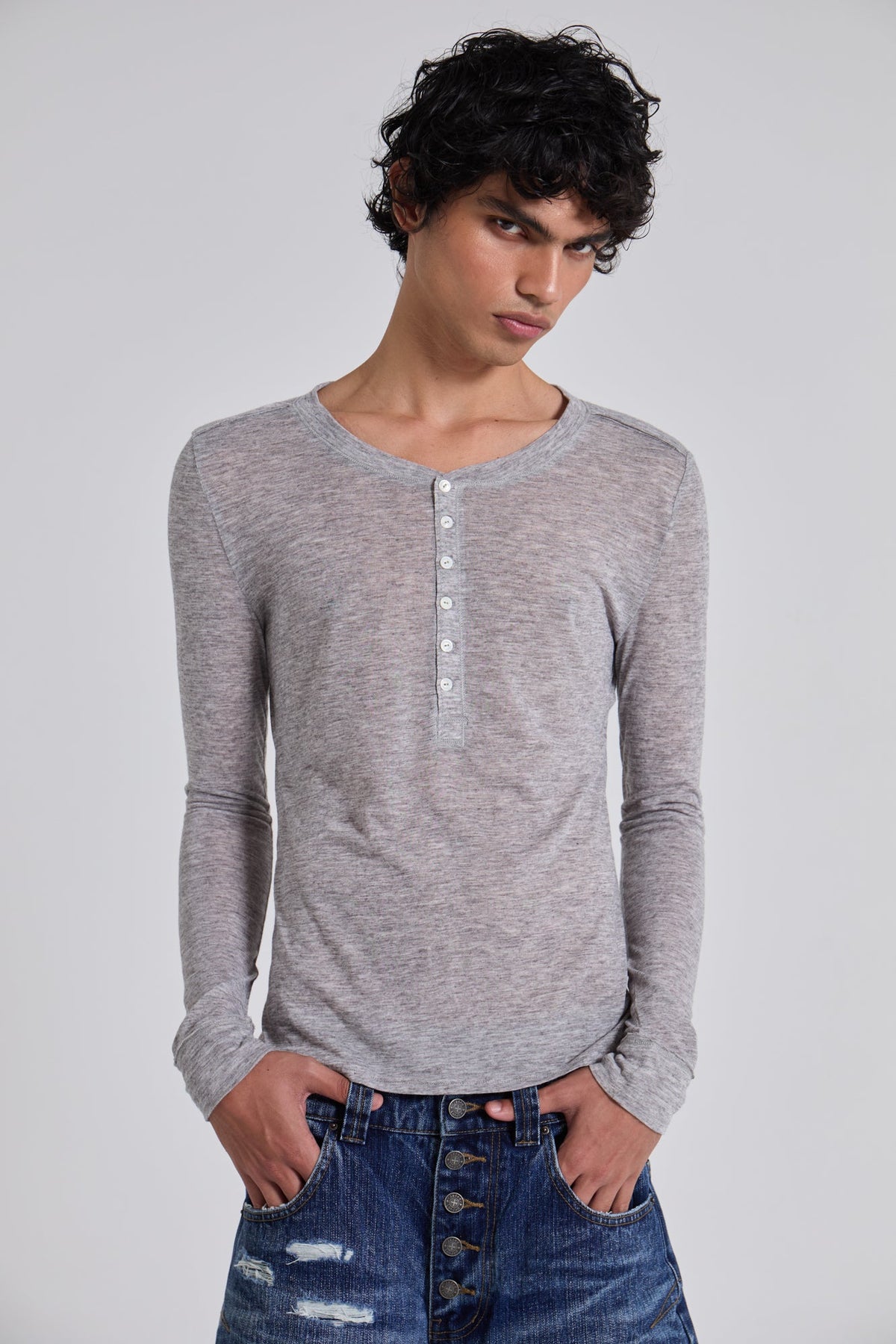 Grey Marl Haze Long Sleeve Top