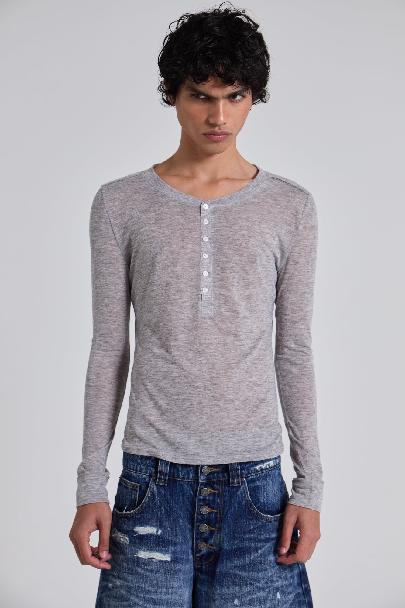 Grey Marl Haze Long Sleeve Top