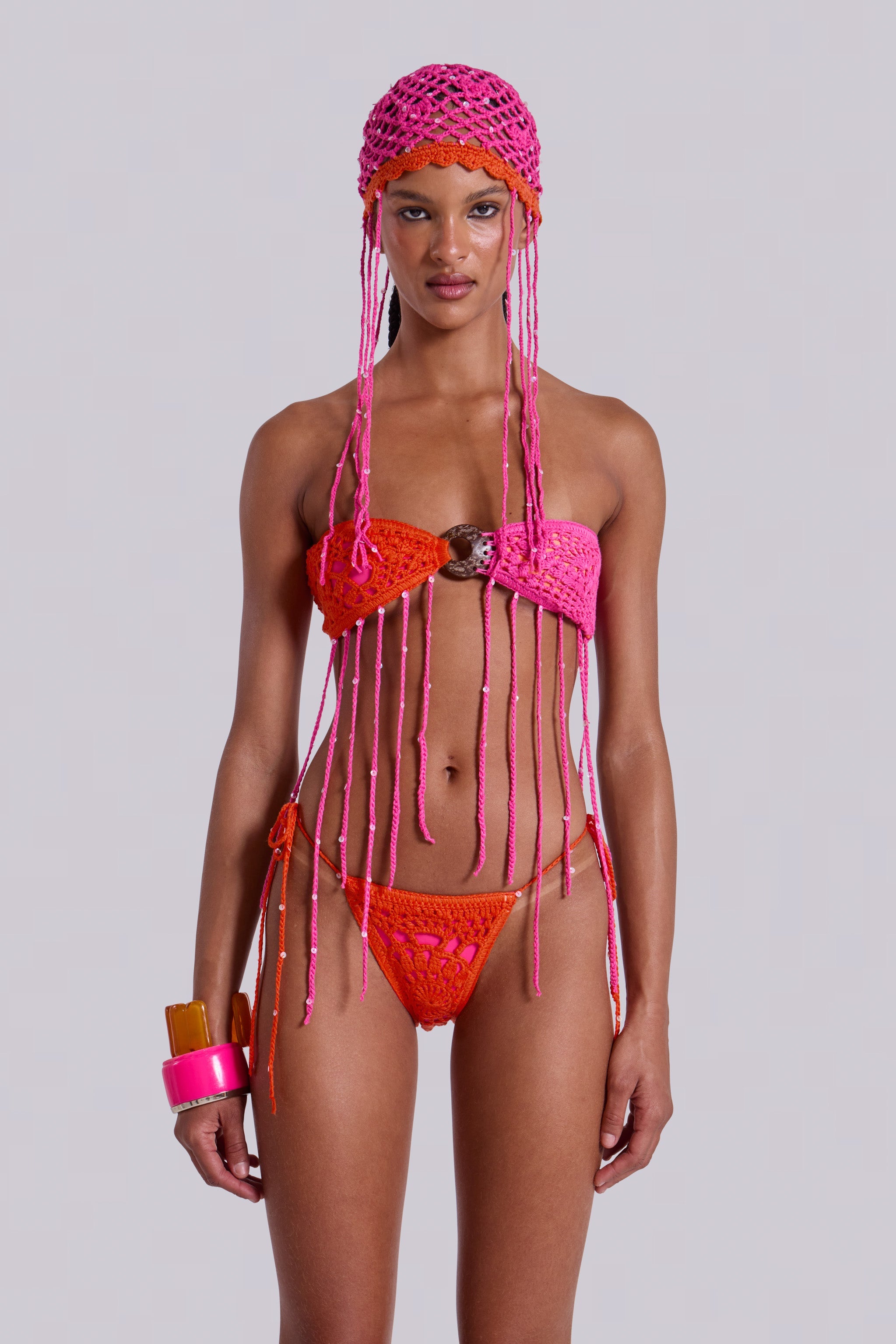 Aurea Crochet Fringe Bandeau Bikini Top