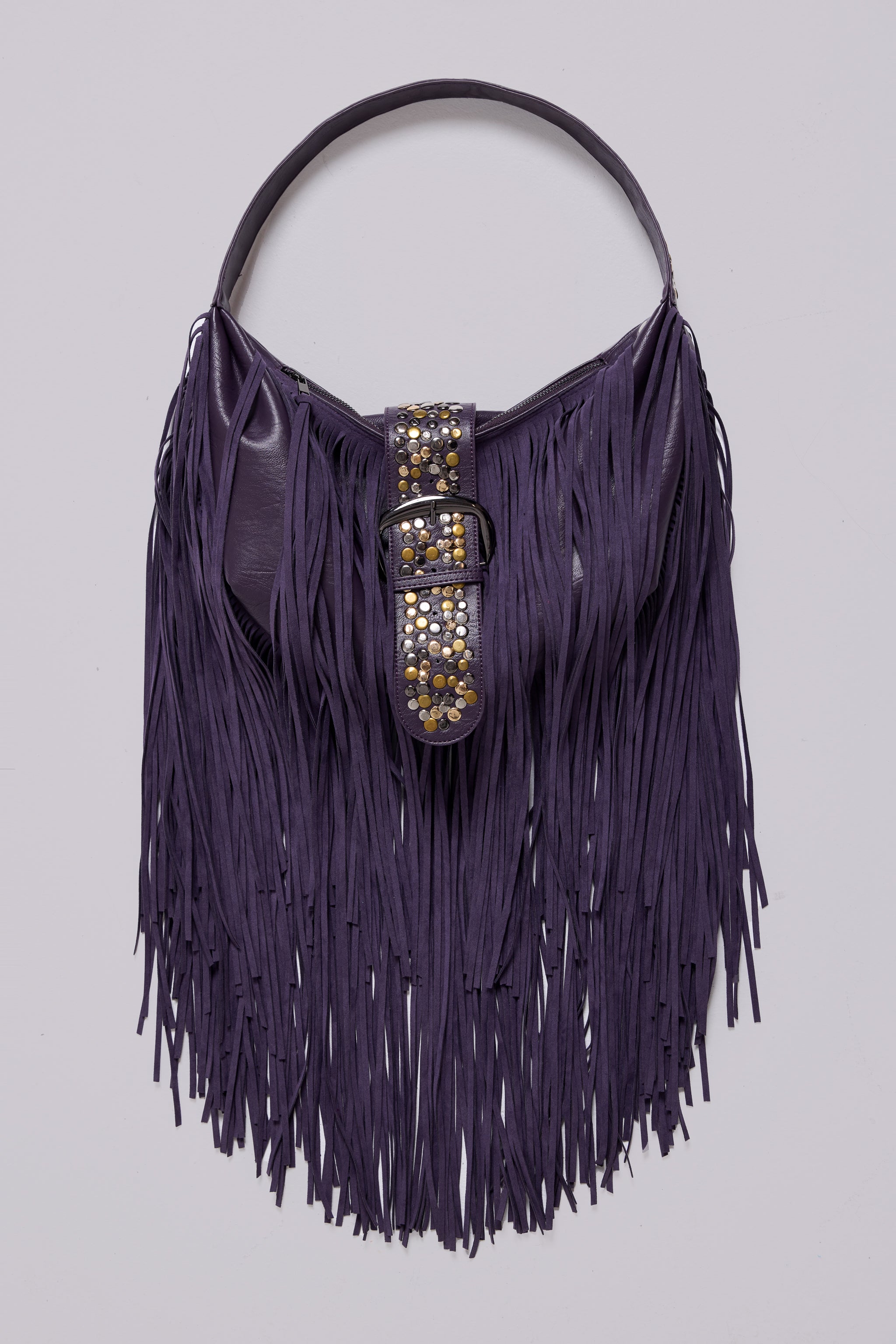 Amethyst Fringe Studded Shoulder Bag