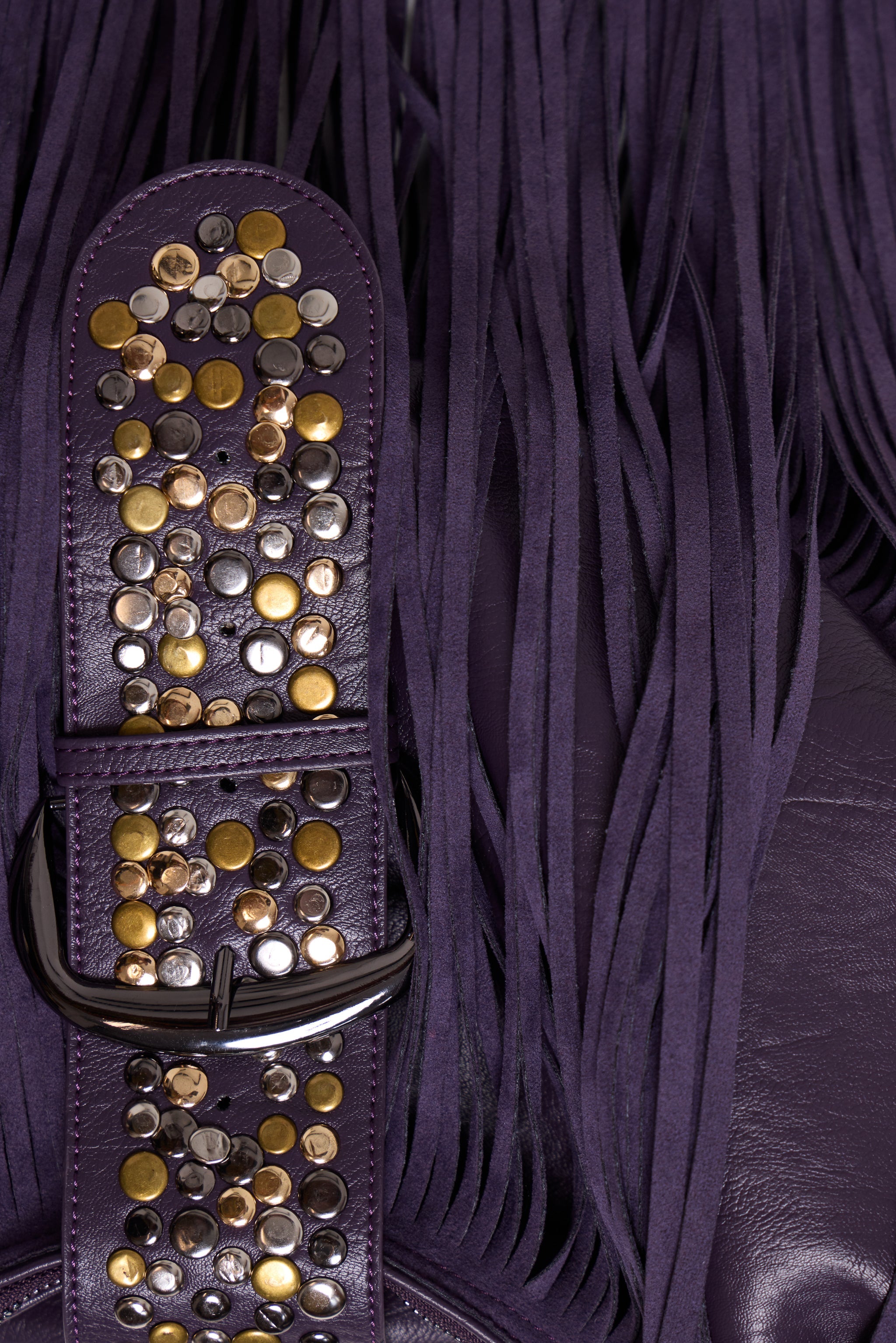Amethyst Fringe Studded Shoulder Bag