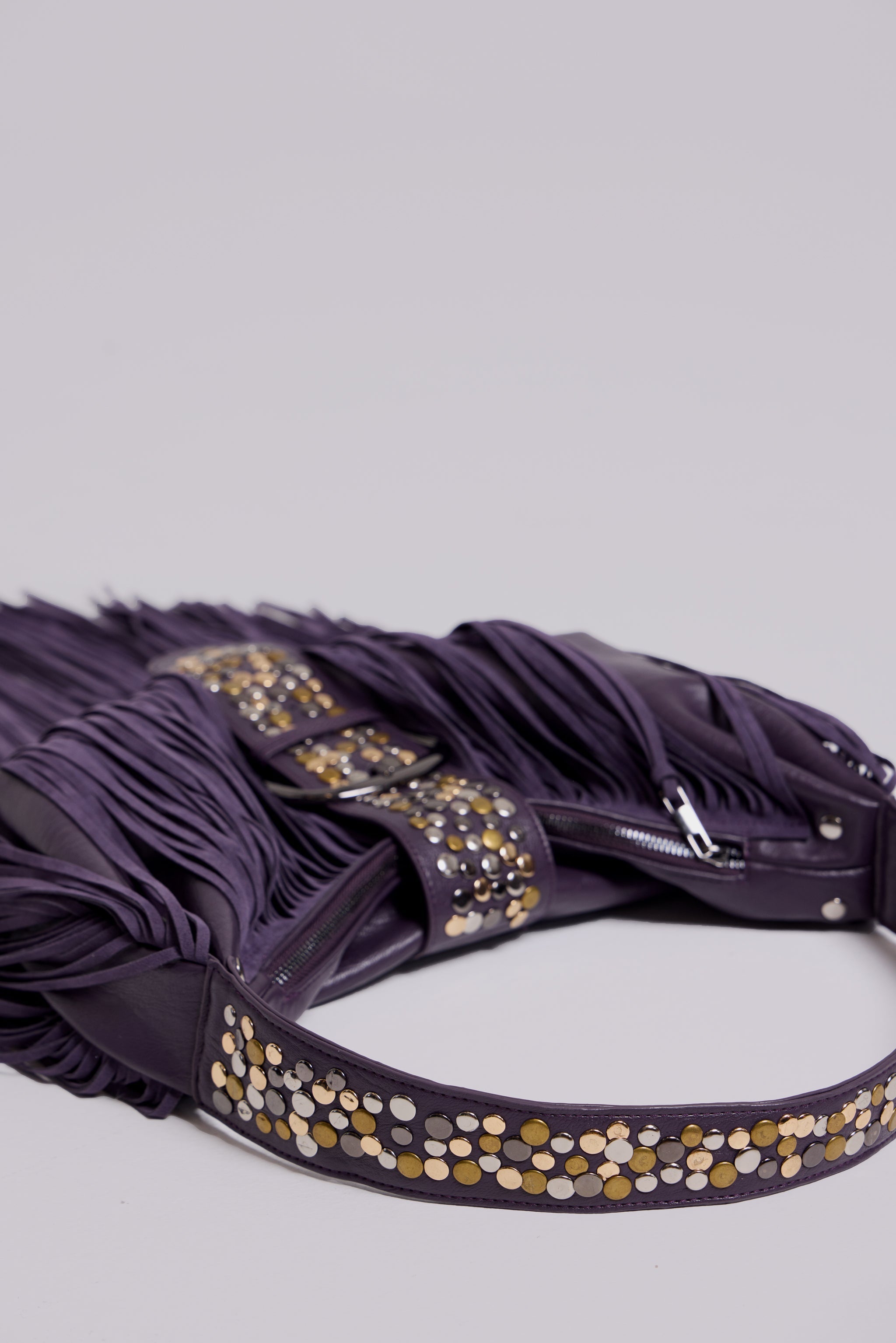 Amethyst Fringe Studded Shoulder Bag