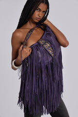 Amethyst Fringe Studded Shoulder Bag