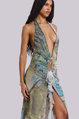 Cindy Plunge Maxi Dress In Green