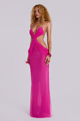 Hesperia Draped Maxi Dress in Fuchsia