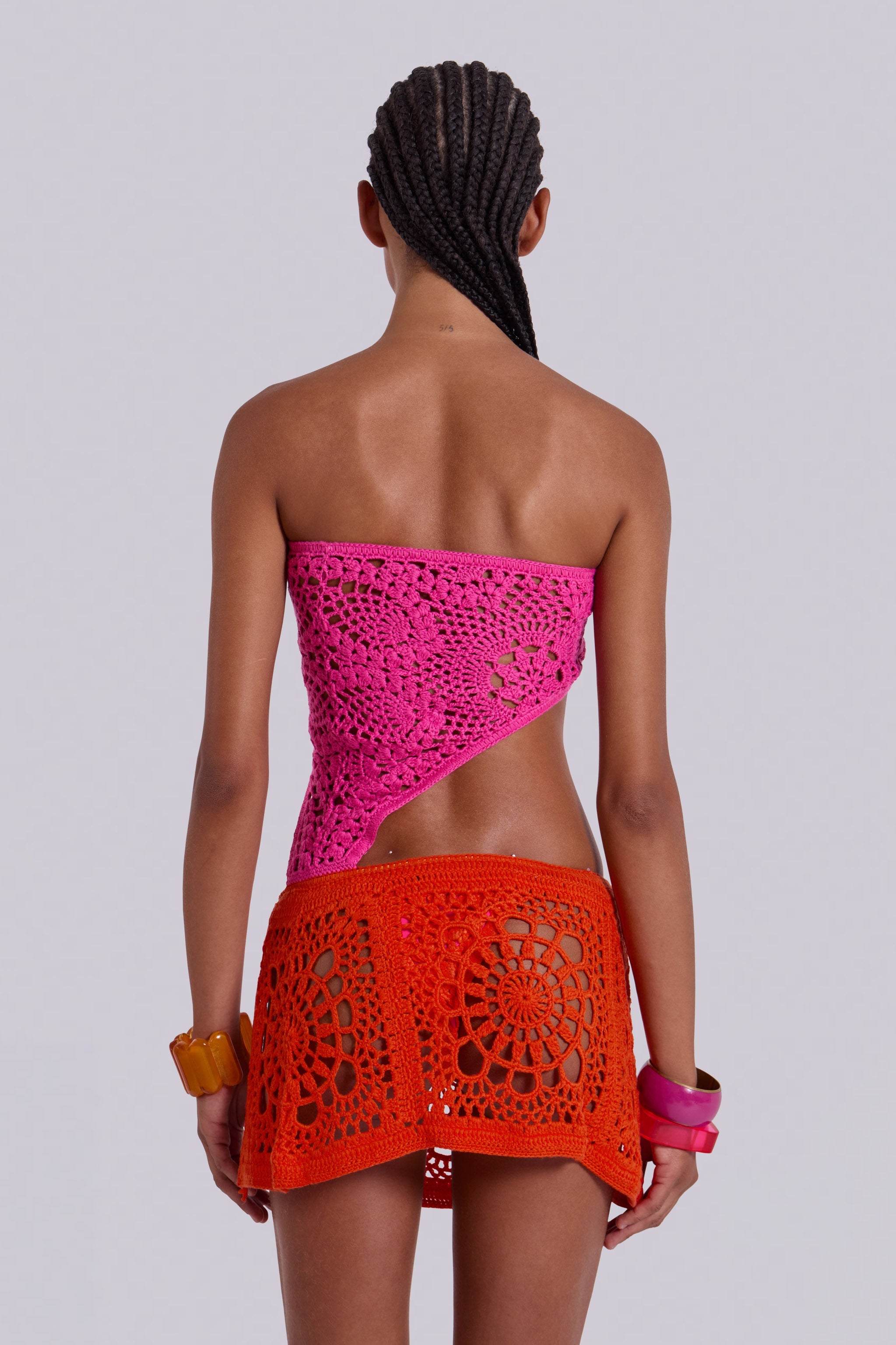 Aurea Asymmetric Crochet Mini Dress