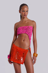 Aurea Asymmetric Crochet Mini Dress