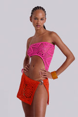 Aurea Asymmetric Crochet Mini Dress