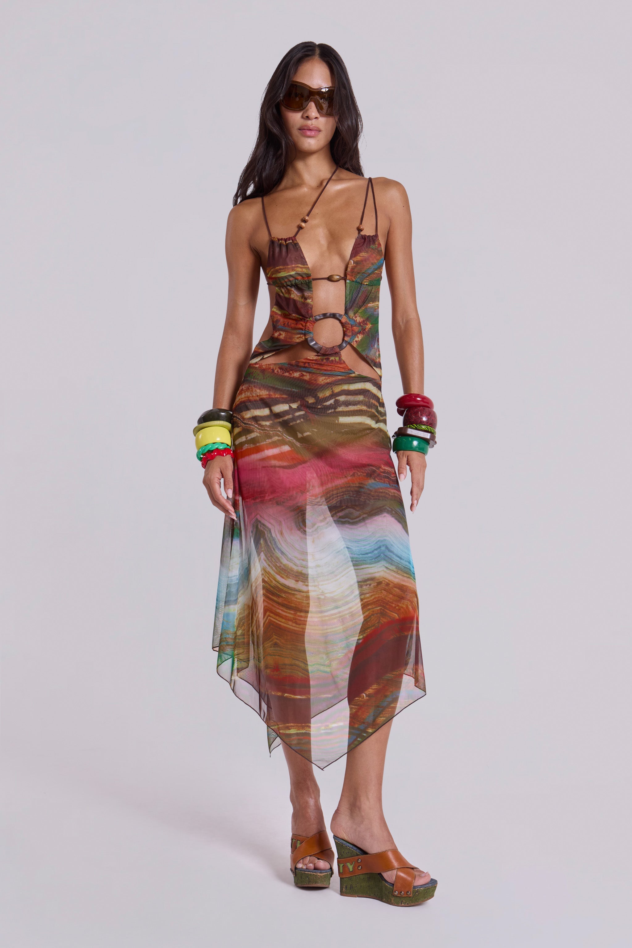 Kaia Midi Dress with Wooden Trims