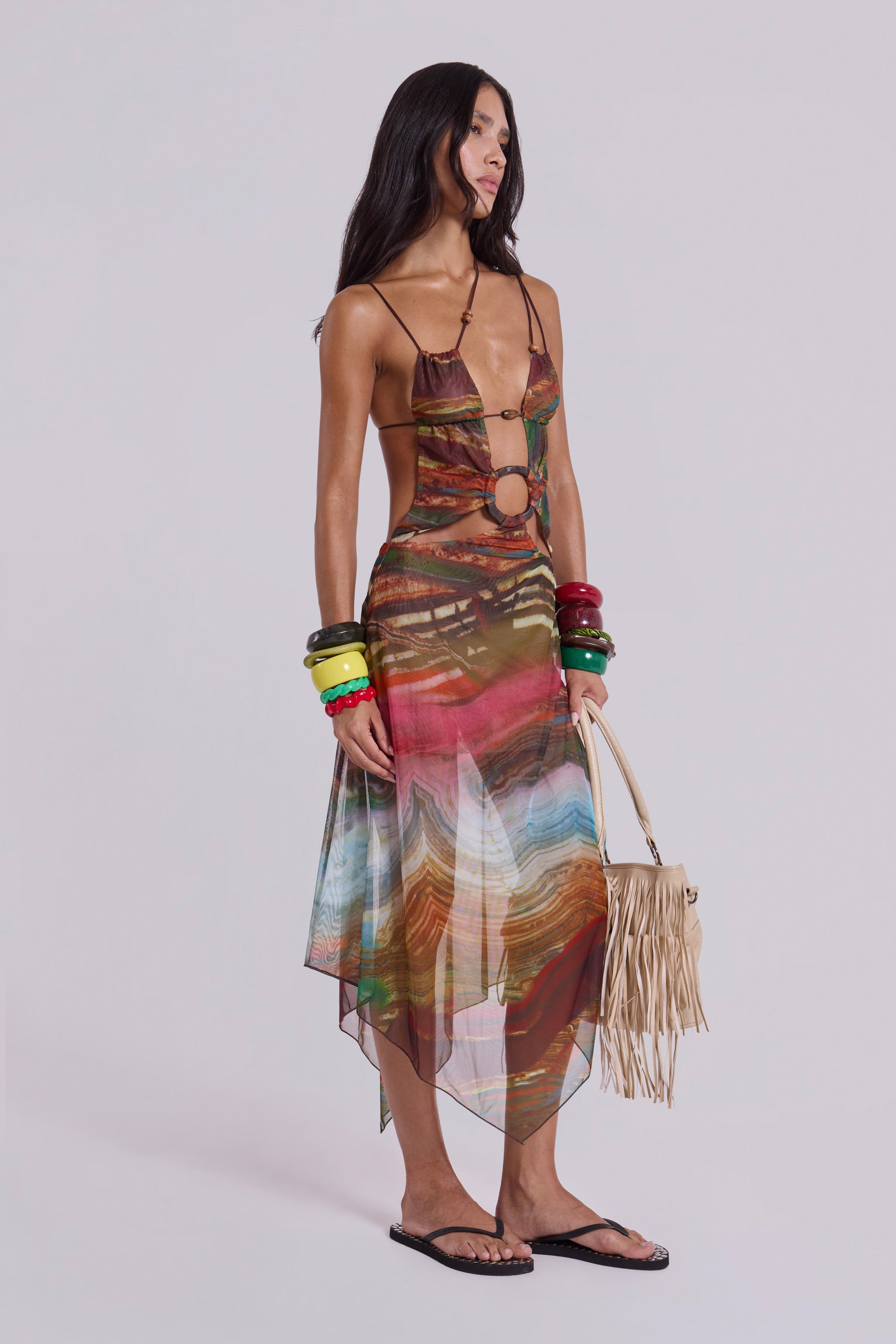 Kaia Midi Dress with Wooden Trims