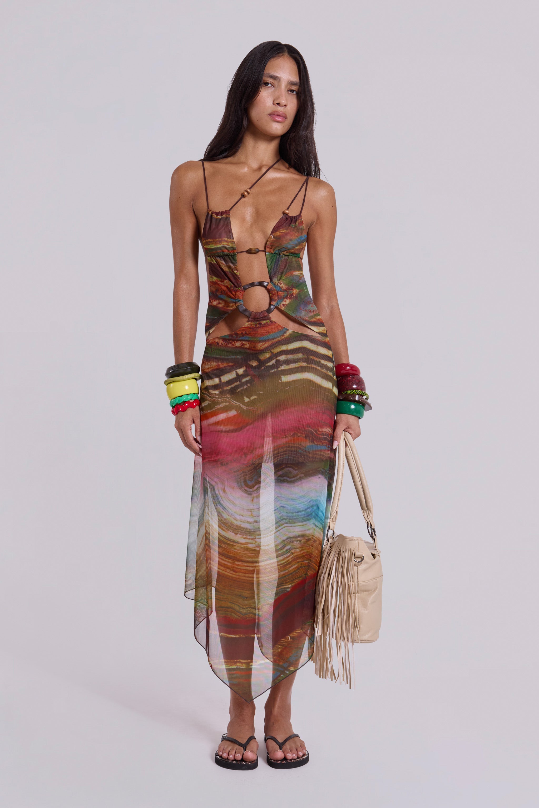 Kaia Midi Dress with Wooden Trims