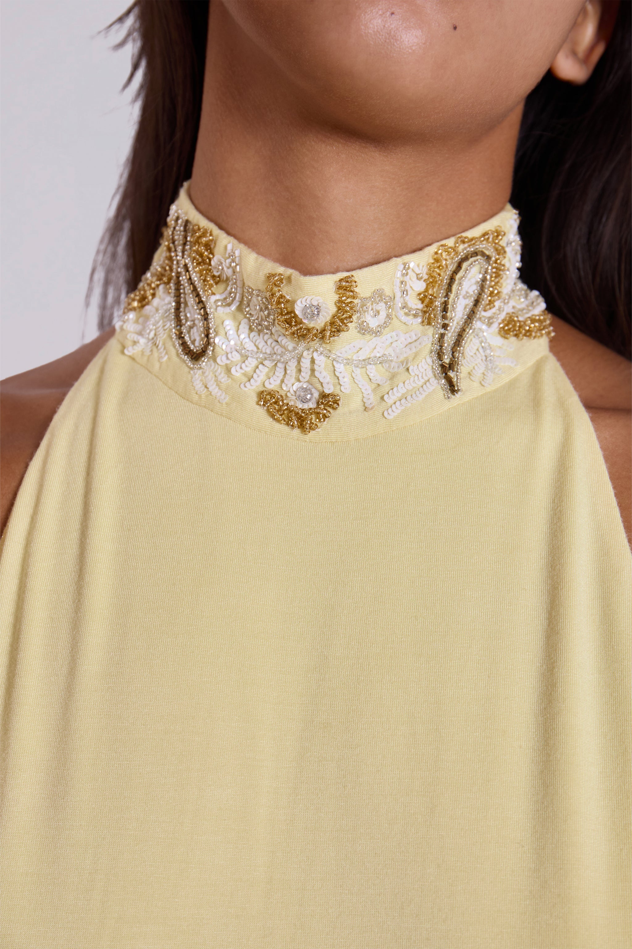 Darya Hand Beaded Backless Maxi Dress in Butter