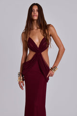 Hesperia Draped Maxi Dress in Burgundy